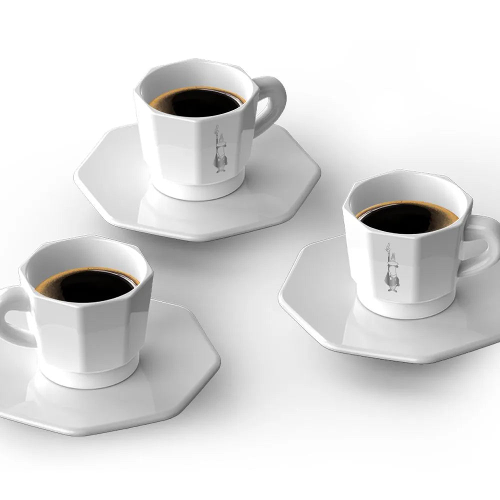 Bialetti 8 Face Cups White 75ml – Set of 4 Porcelain Espresso Cups