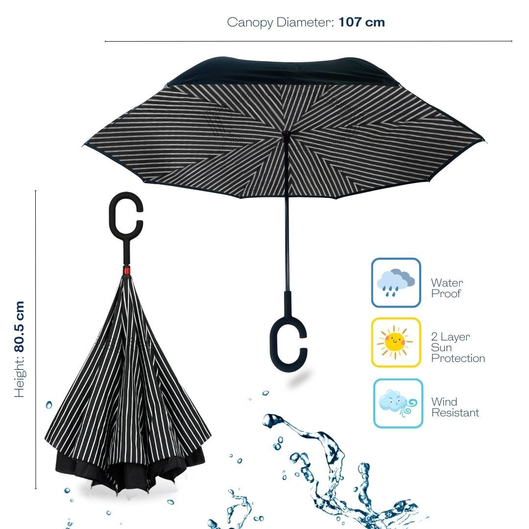 IOco Reverse Umbrella - Black & White Pinstripe