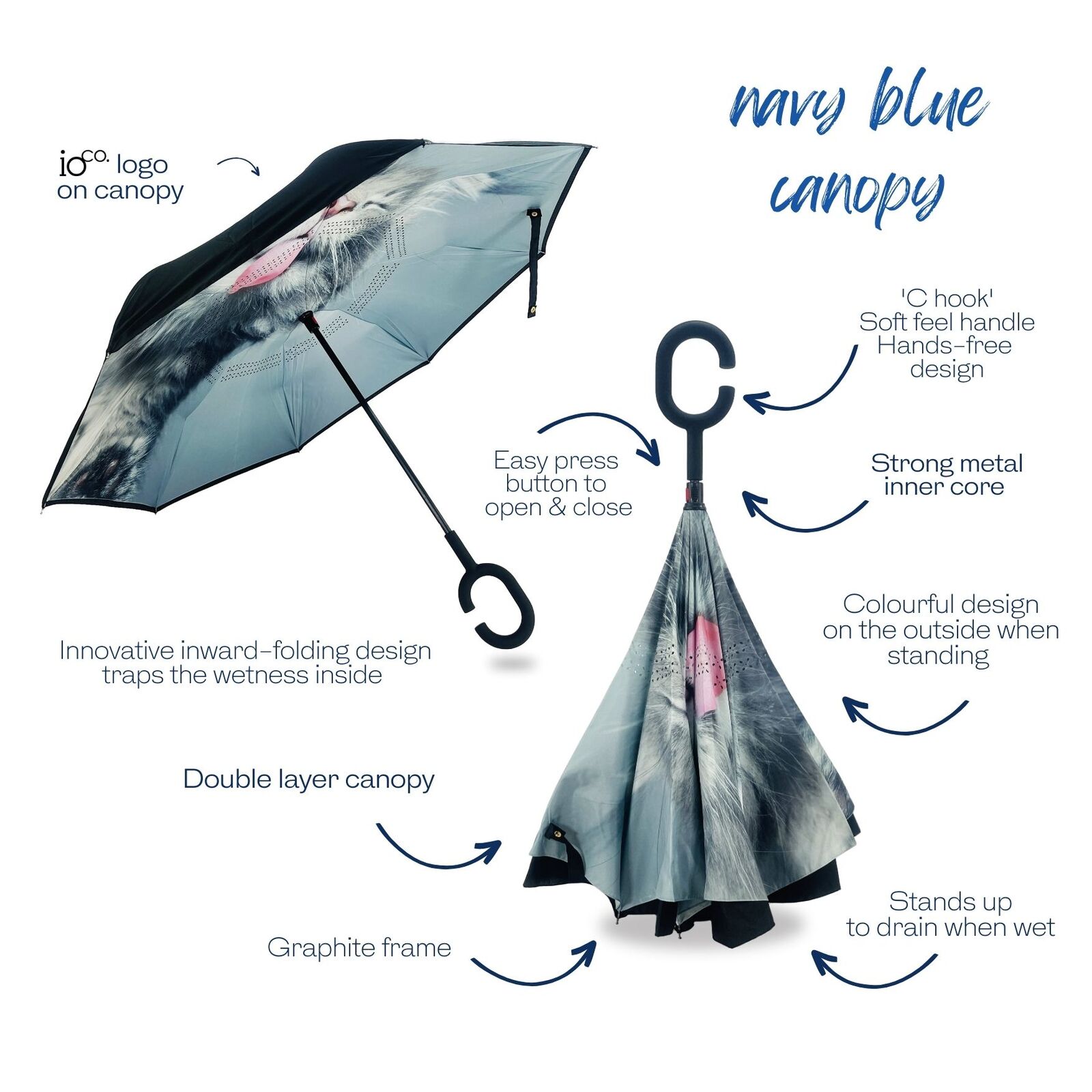 IOco Reverse Umbrella - Sassy Cat