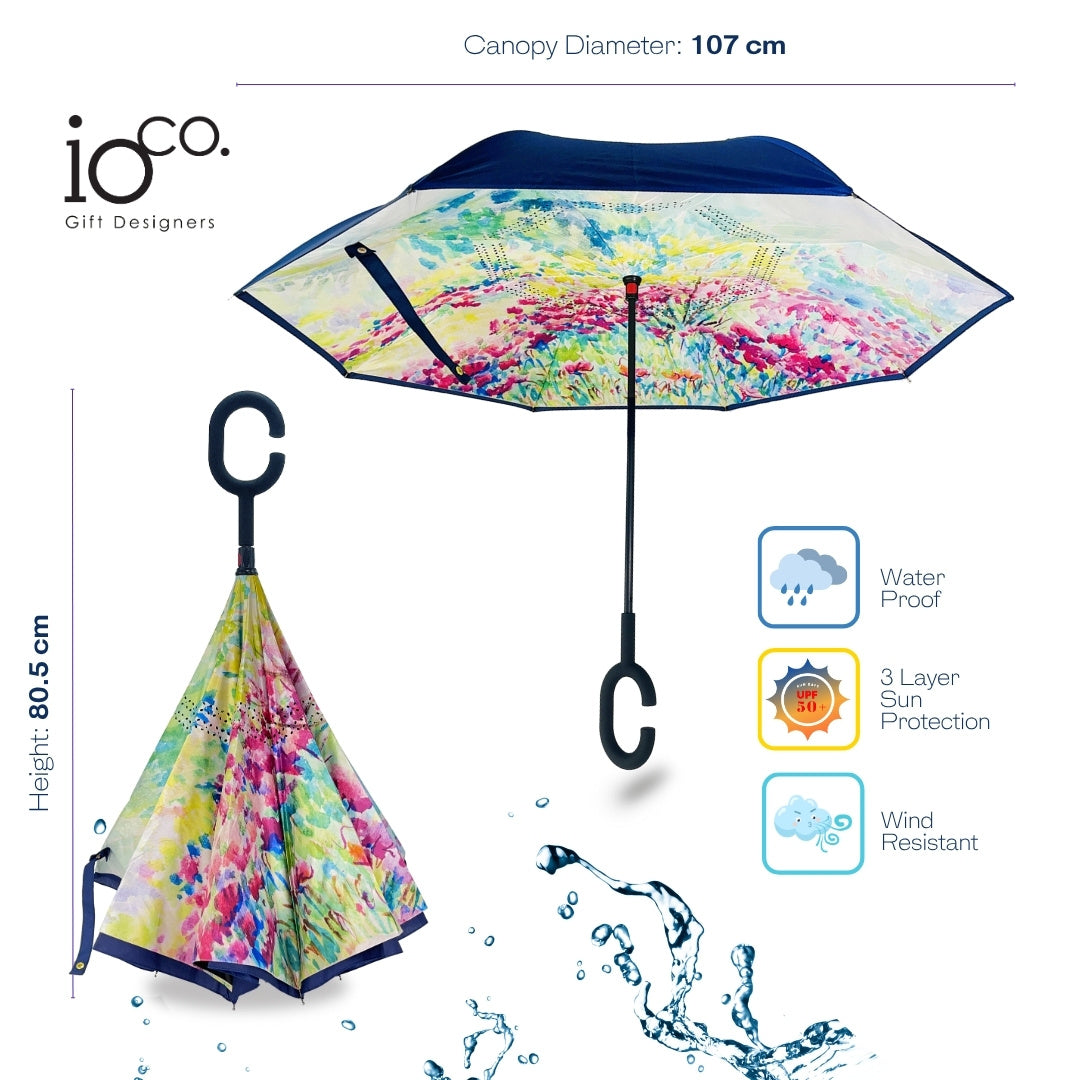 IOco Reverse Umbrella UPF50+ - Watercolour Fields