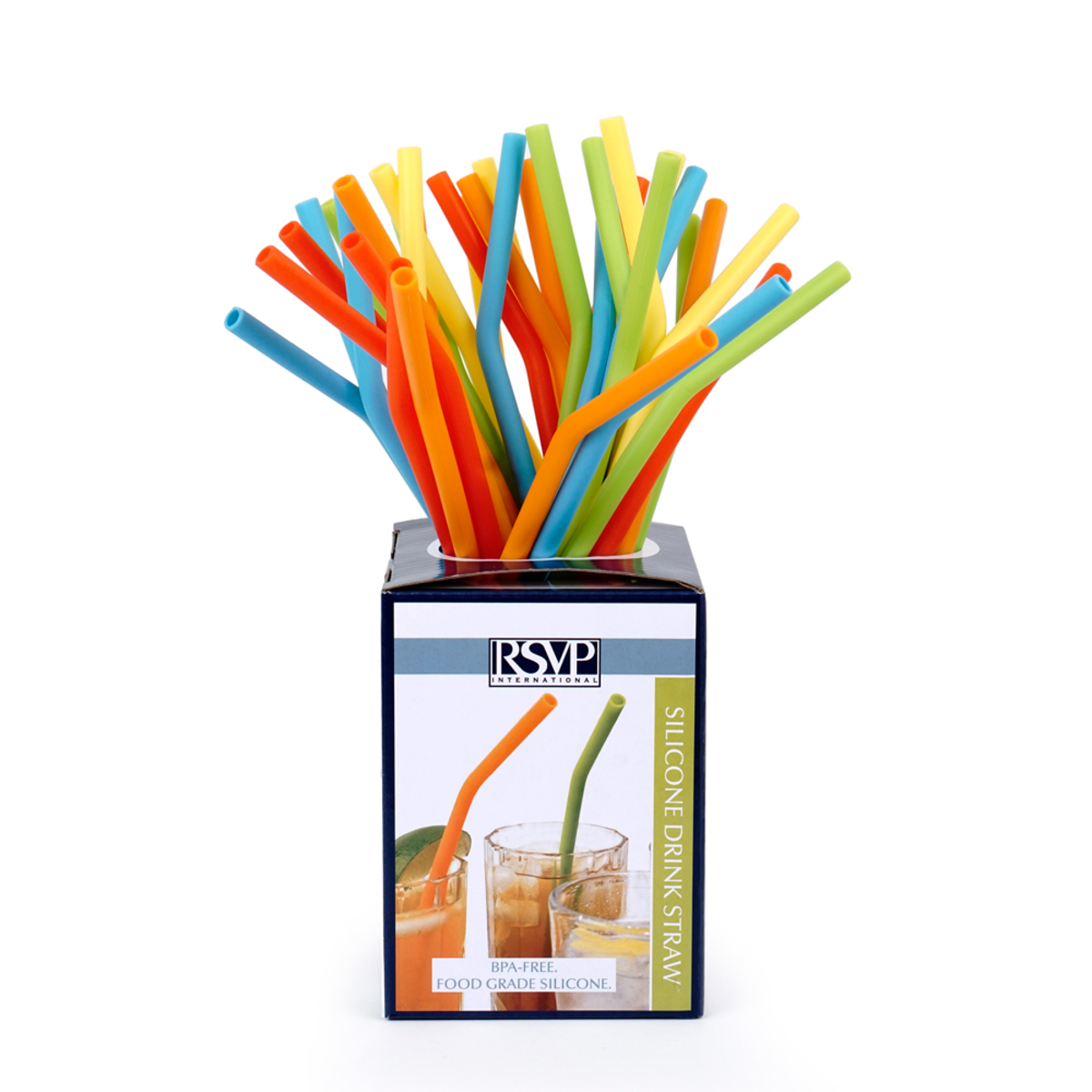 RSVP Silicone Drink Straws 25.5cm - Red/Orange/Yellow/Green/Blue