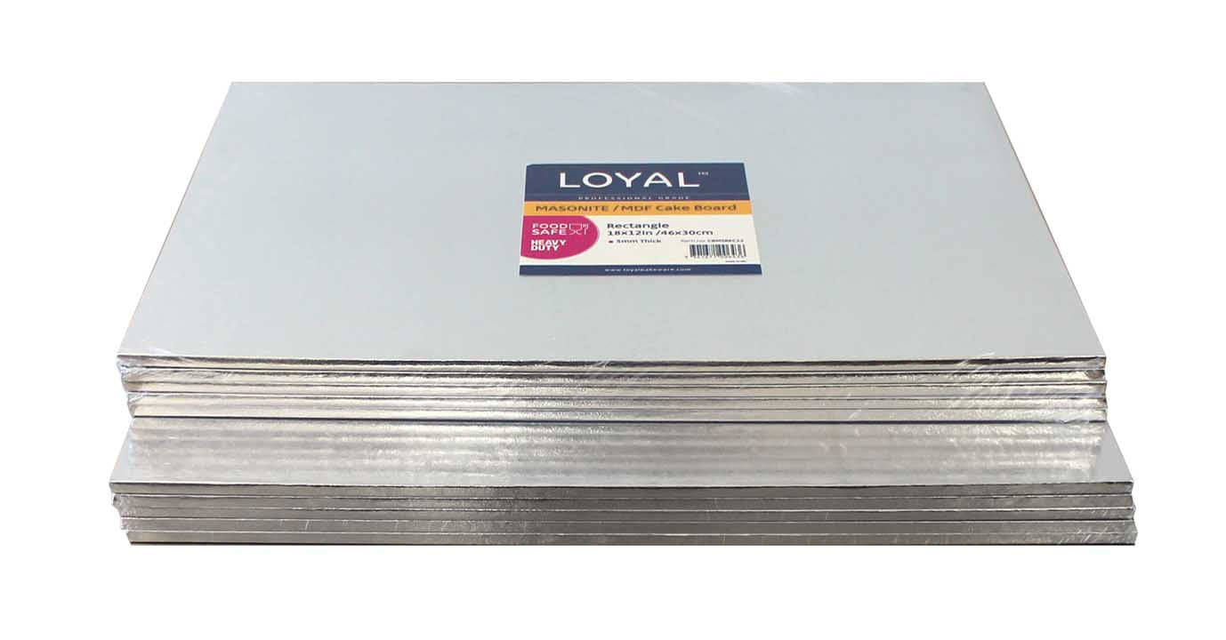 LOYAL Masonite Cake Board Rectangle Silver 18 x 12 Inch / 46 x 30cm