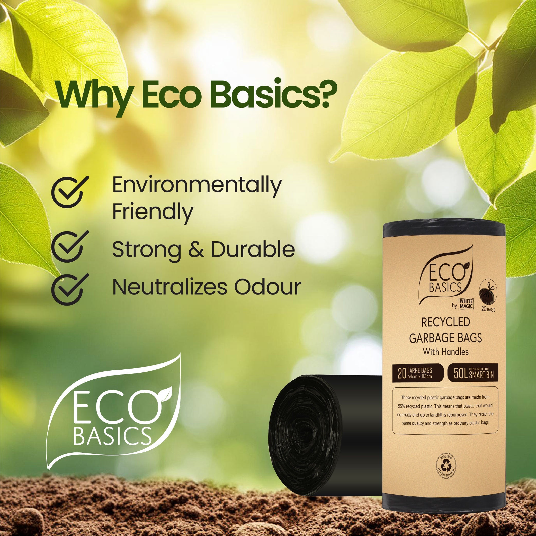 Eco Basics Recycled Garbage Bags, Medium, 20L, 35 Bags