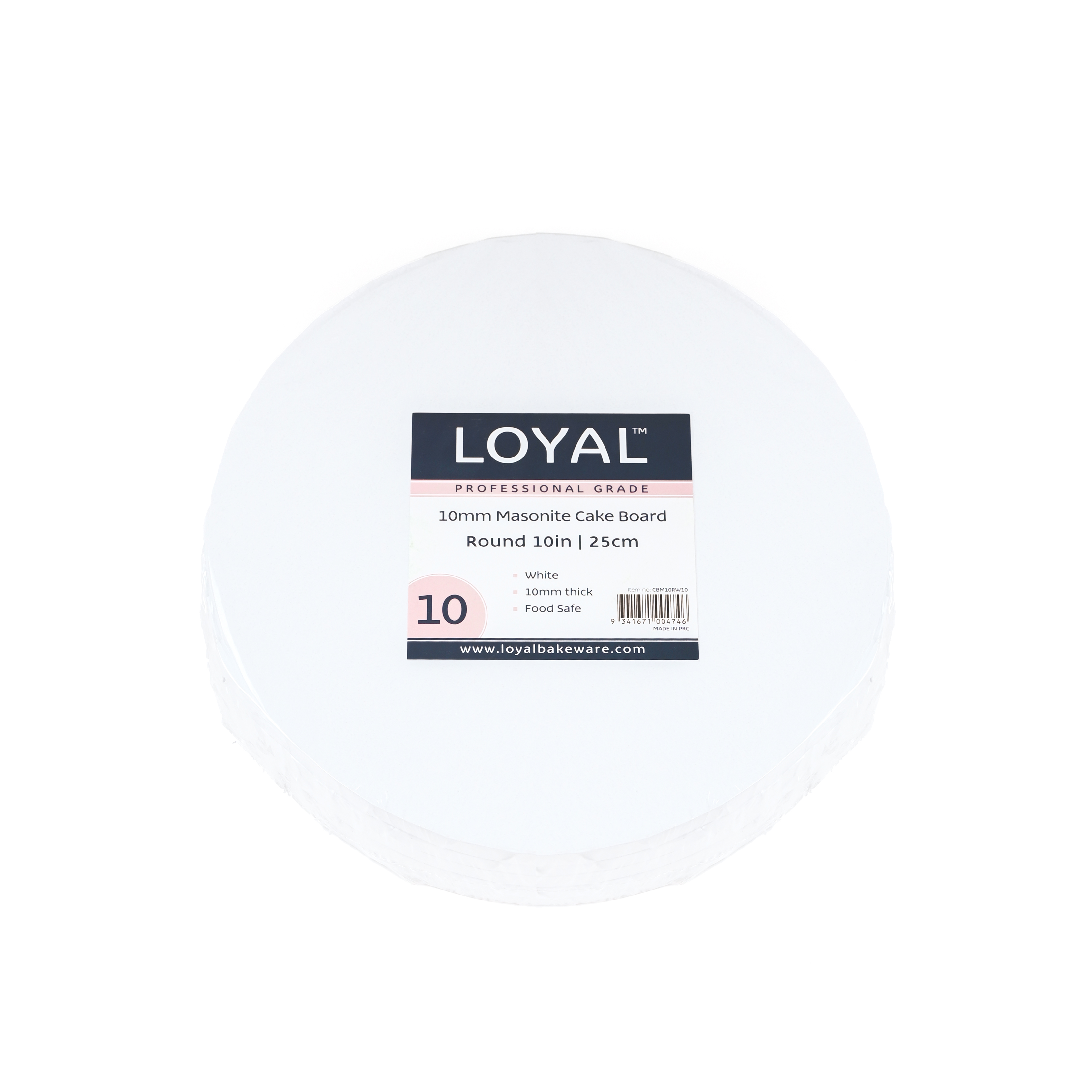 LOYAL 10mm Masonite Round White Board Shelf Ready Carton - 10in/25cm