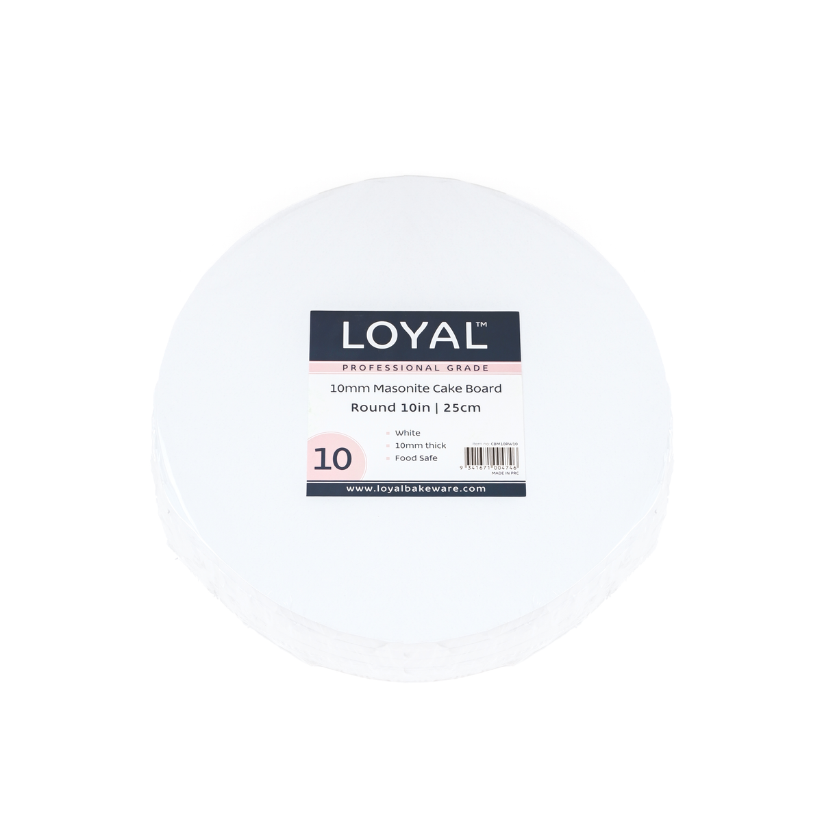 LOYAL 10mm Masonite Round White Board Shelf Ready Carton - 10in/25cm
