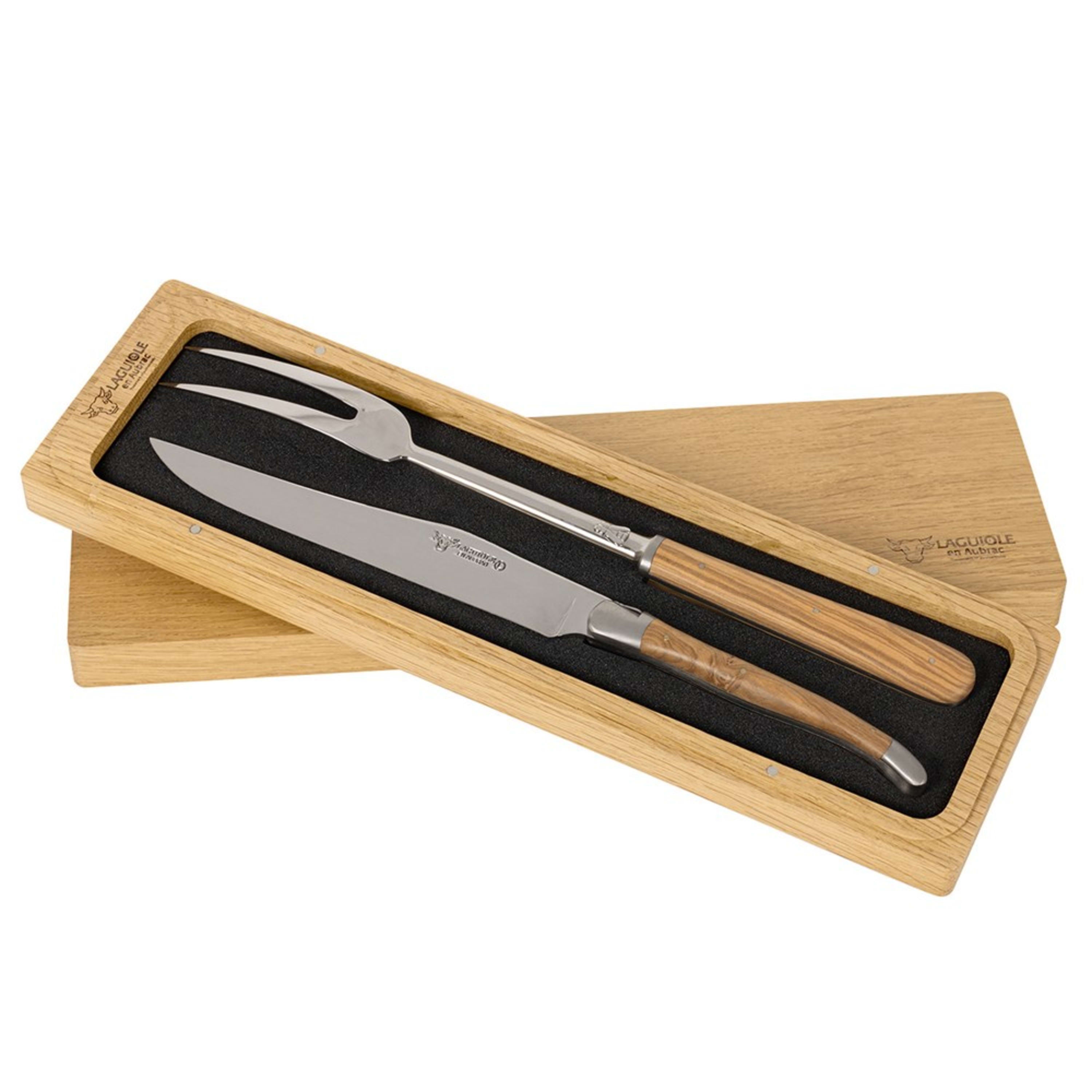 Laguiole en Aubrac 2 Piece Forged Carving Set - Olive Wood