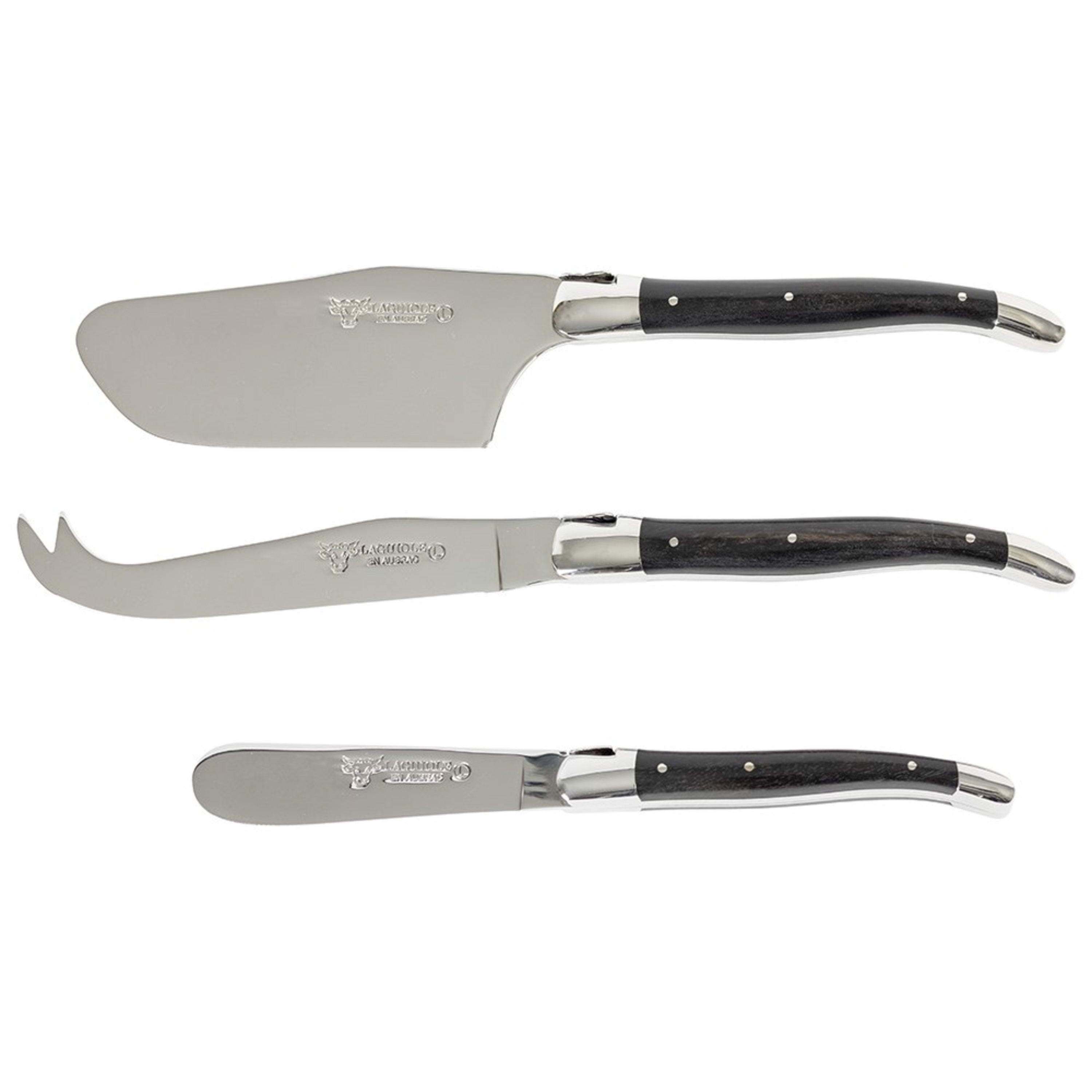 Laguiole en Aubrac 3 Piece Forged Cheese Set - Ebony Wood with Cleaver