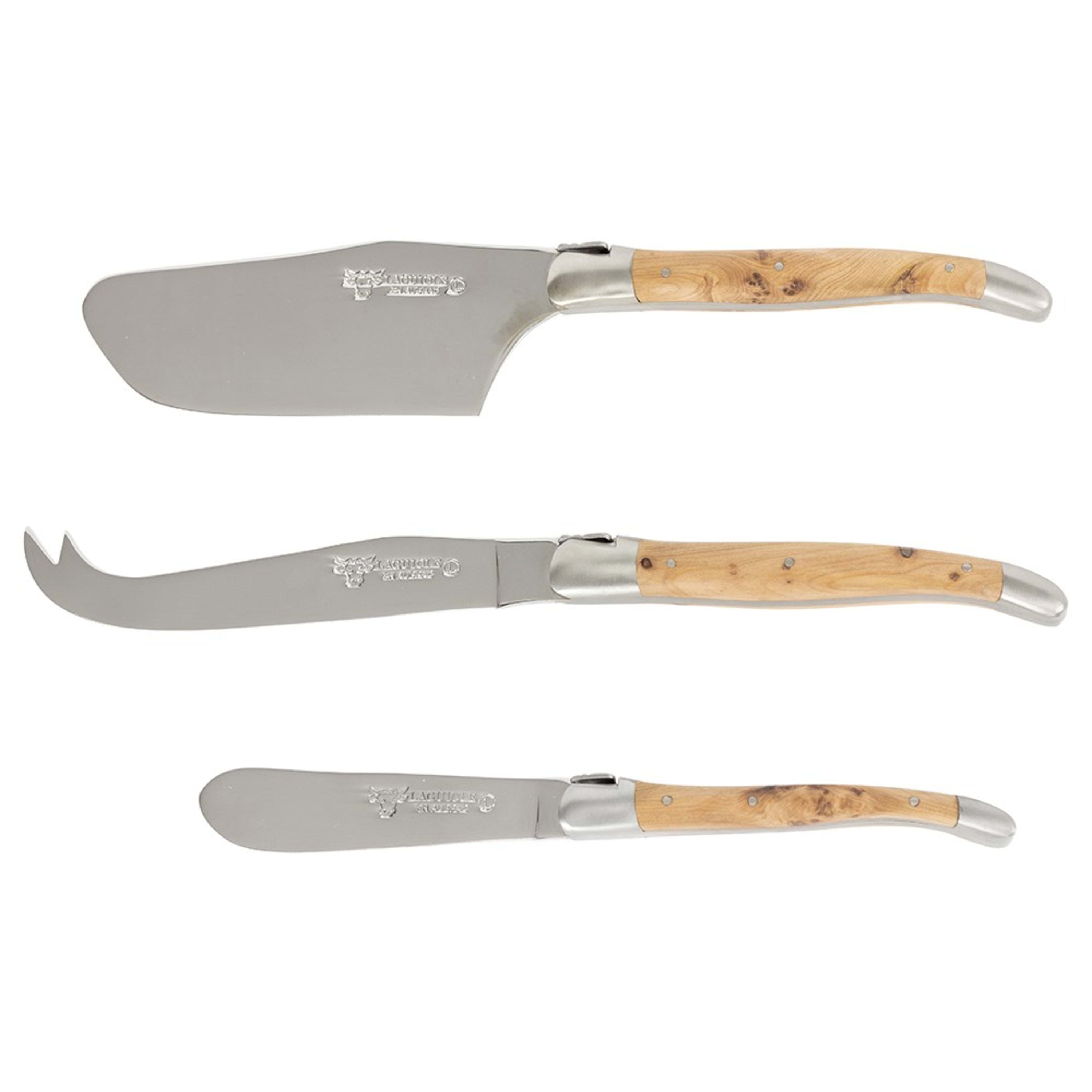 Laguiole en Aubrac 3 Piece Forged Cheese Set with Cleaver - Juniper Wood