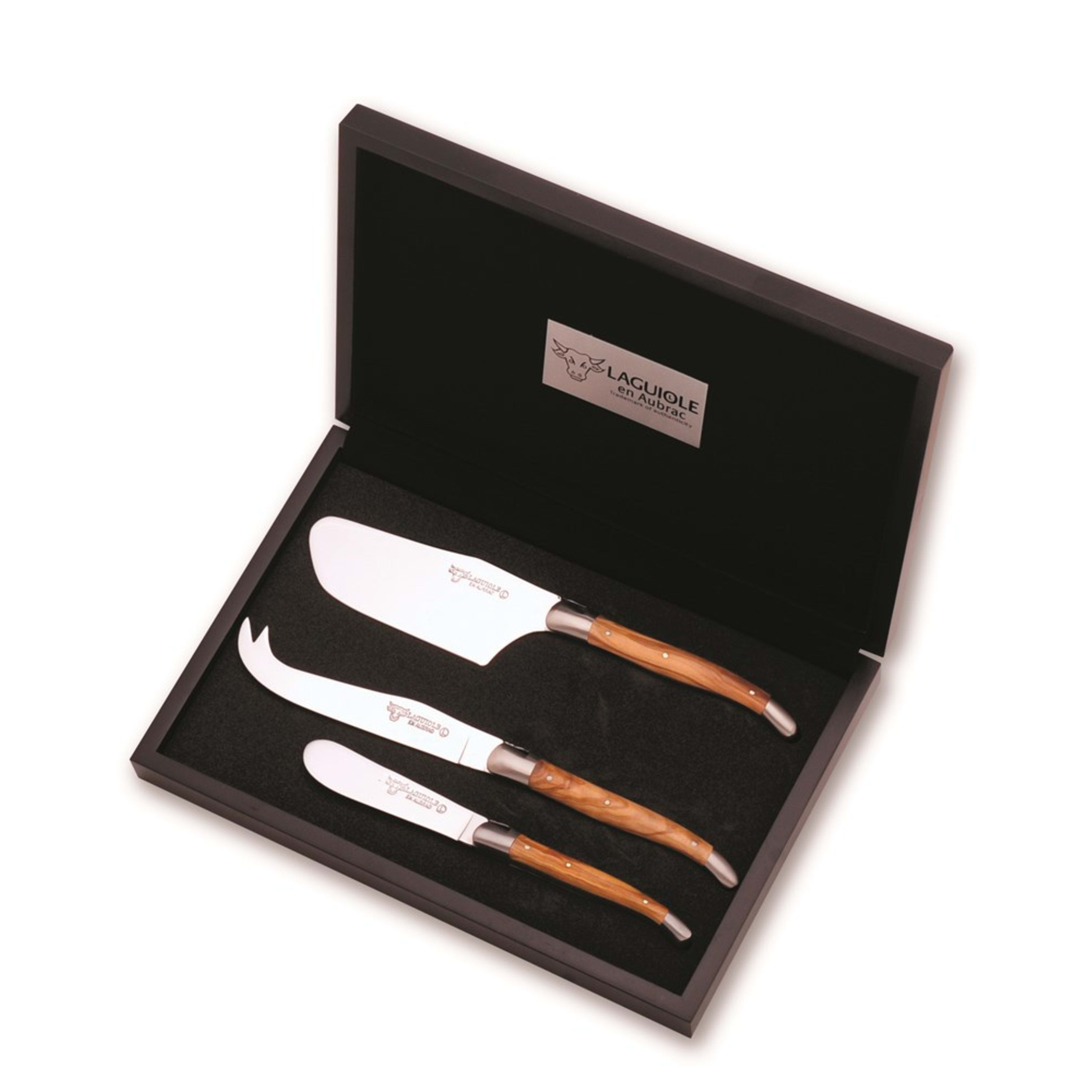 Laguiole en Aubrac 3 Piece Forged Cheese Set with Cleaver - Olive Wood
