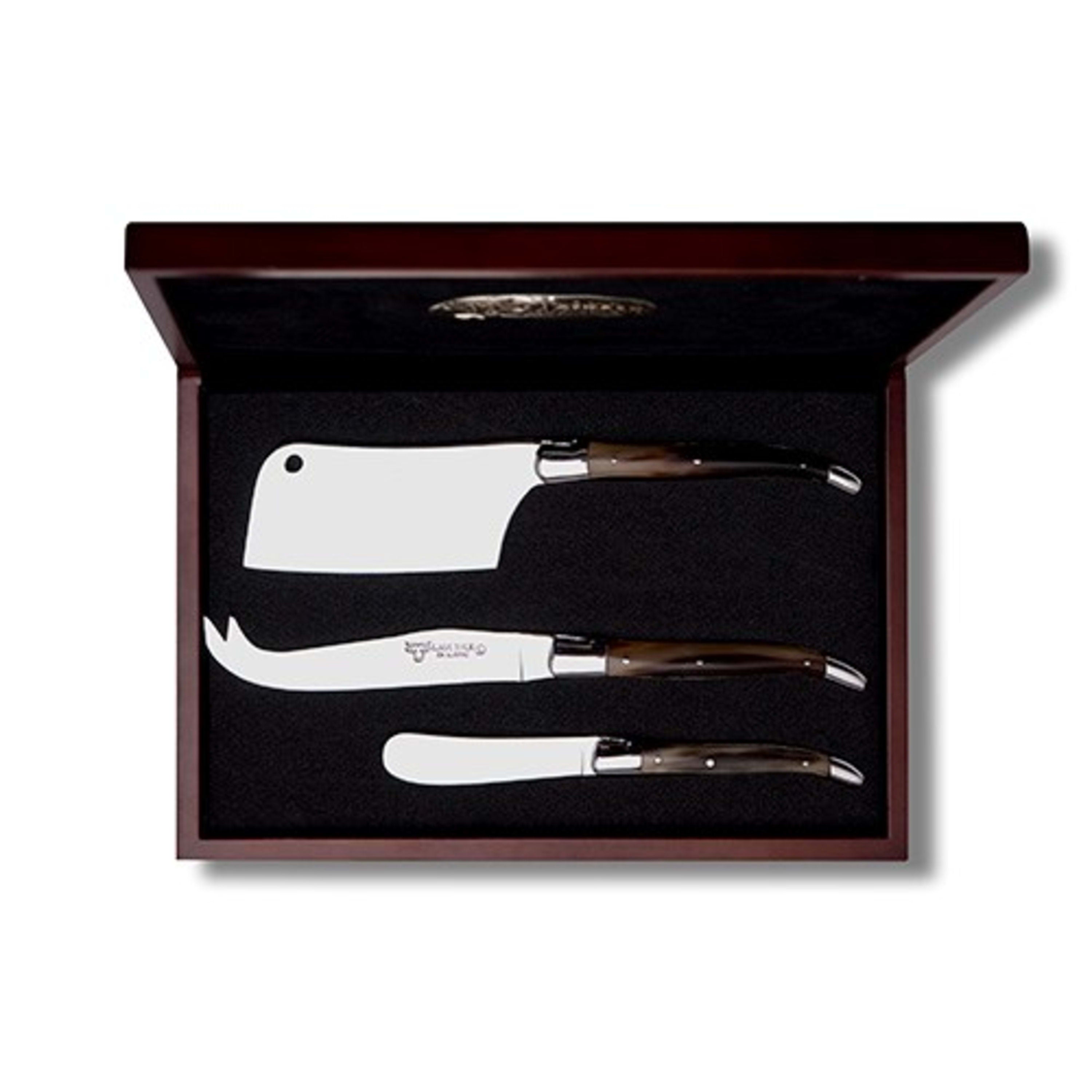 Laguiole en Aubrac 3 Piece Forged Cheese Set with Cleaver - Solid Horn