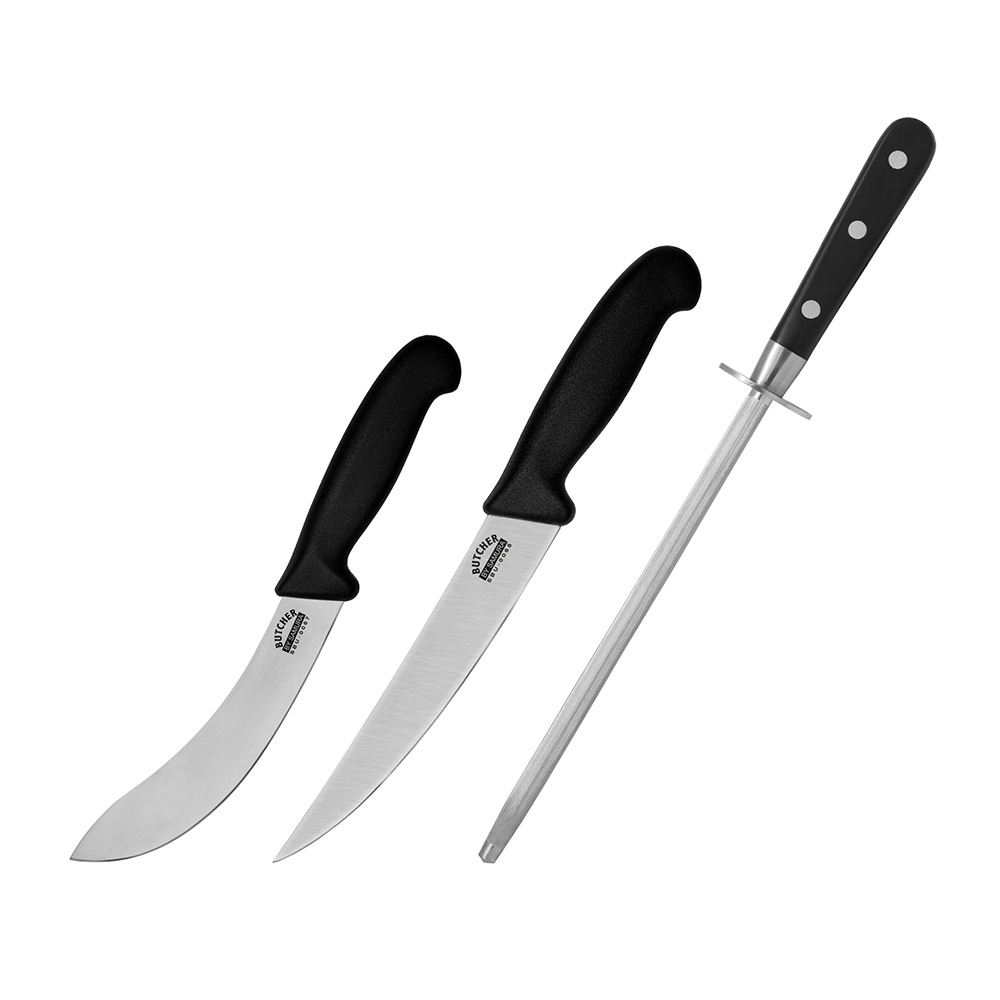 Samura BUTCHER Set of 2 Kitchen Knives: Skinning Knife, Butcher Knife and Honing Rod (bag included)