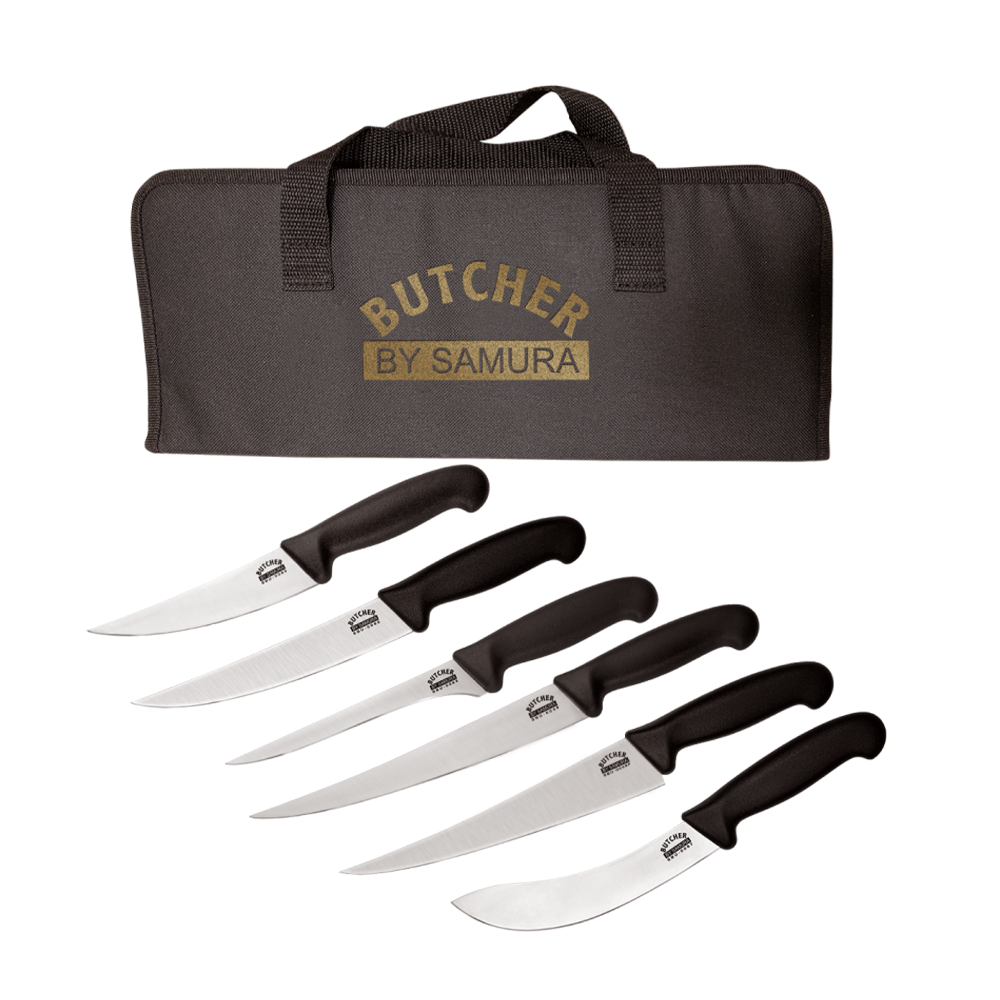 Samura BUTCHER Set of 6 Knives: Fillet FISHERMAN, Long Slicer, Boning, Small Butcher, Butcher, Skinning (bag included)