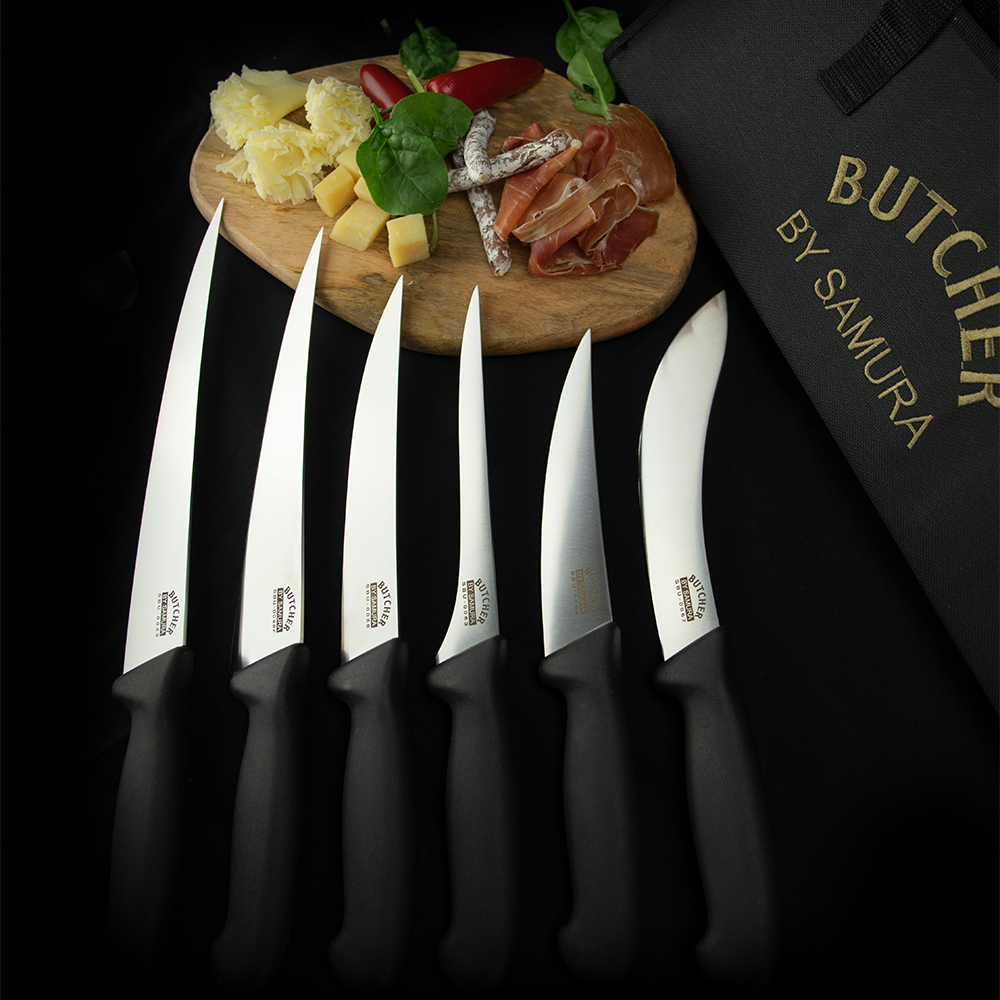 Samura BUTCHER Set of 6 Knives: Fillet FISHERMAN, Long Slicer, Boning, Small Butcher, Butcher, Skinning (bag included)