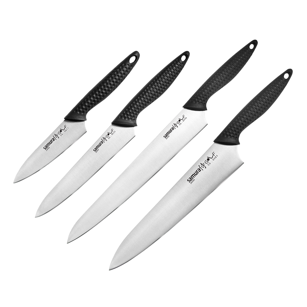 Samura GOLF Set of 4 Kitchen Knives: Paring Knife, Utility Knife, Slicing Knife, Chef's Knife