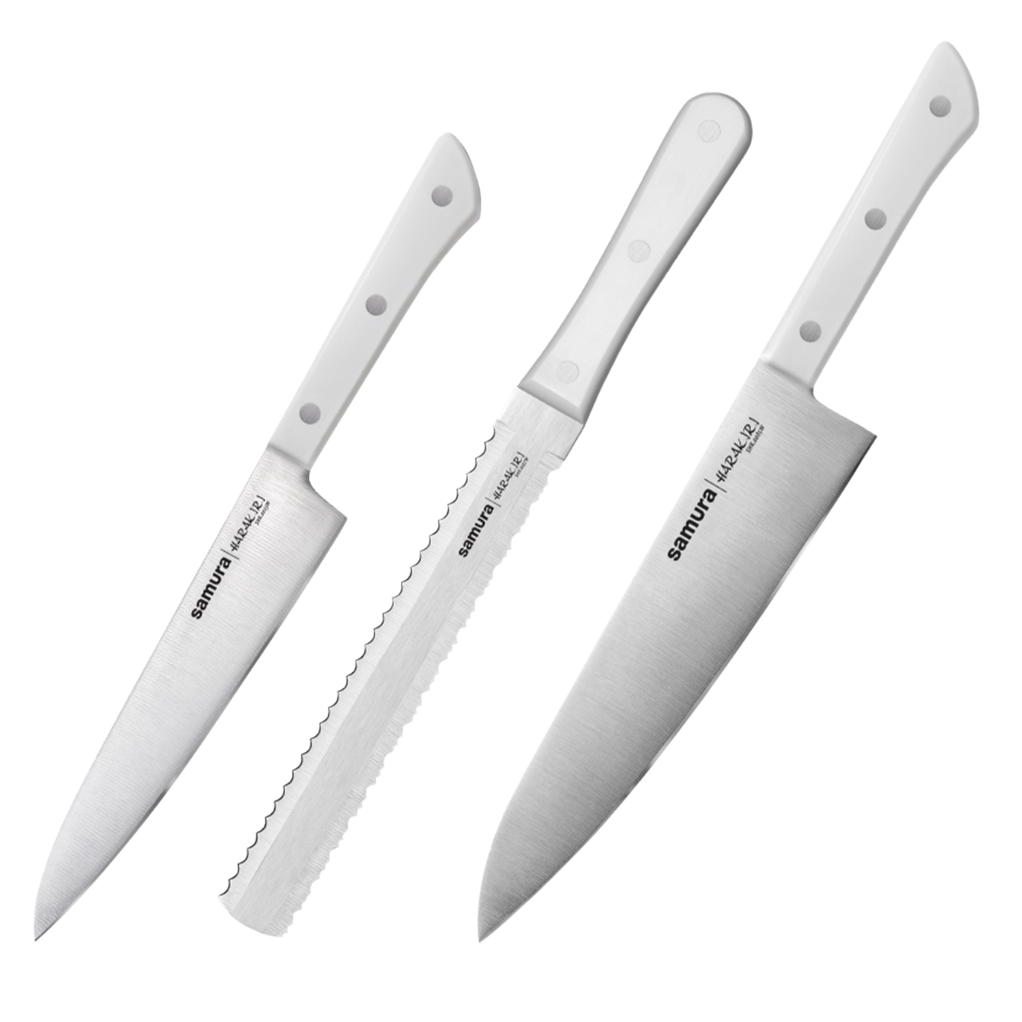 Samura HARAKIRI Set of 3 Kitchen Knives with White Handle