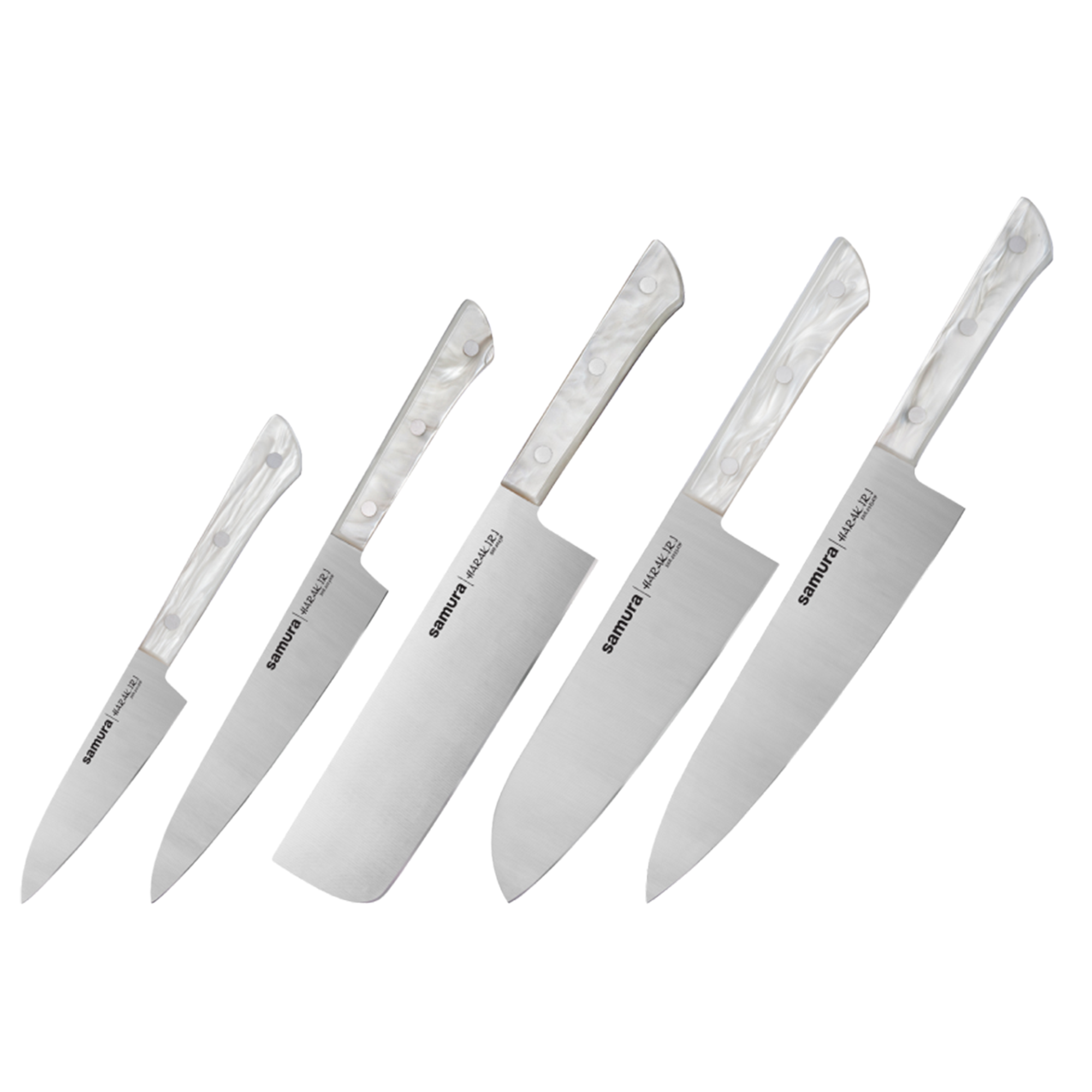 Samura HARAKIRI Acryl Set of 5 Kitchen Knives: Paring Knife, Utility Knife, Chef's Knife,Santoku Knife