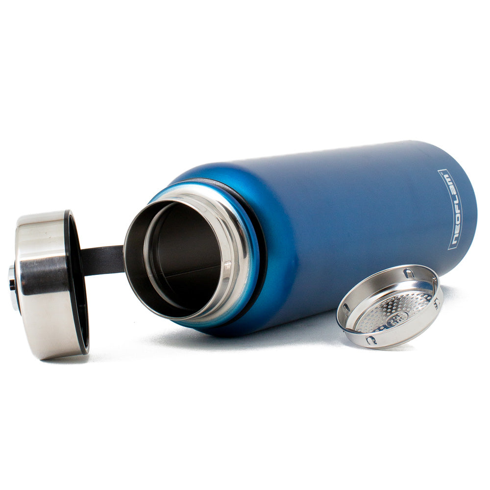 1.2L Neoflam All Day Stainless Steel Double Walled and Vacuum Insulated Water Bottle Blue Metal