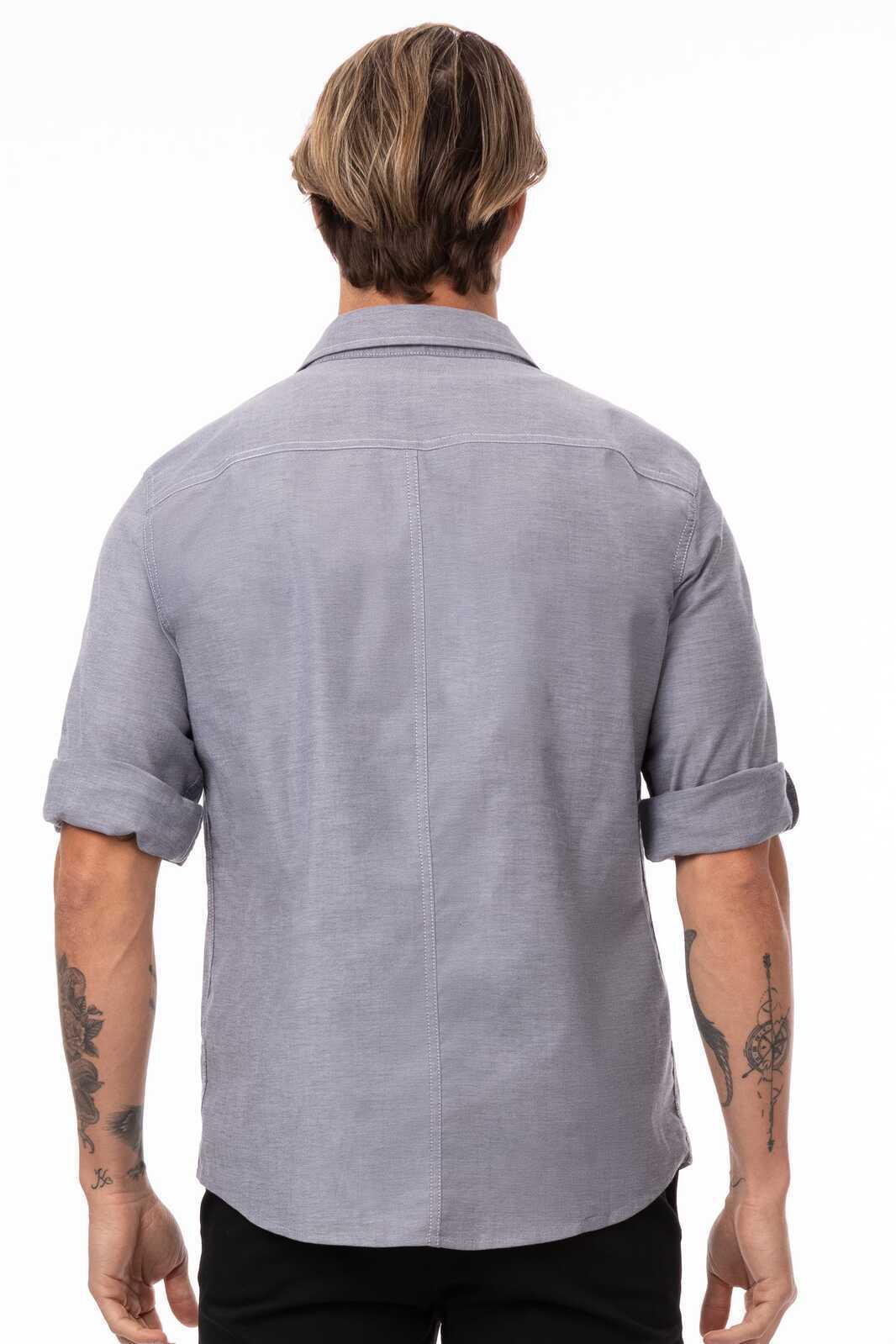 Chef Works Modern Oxford Men's Classic Shirt- Blue - Charcoal