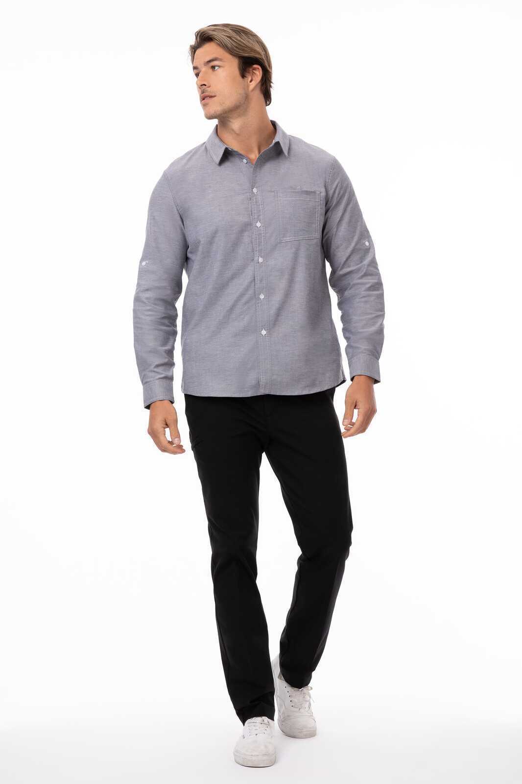 Chef Works Modern Oxford Men's Classic Shirt- Blue - Charcoal