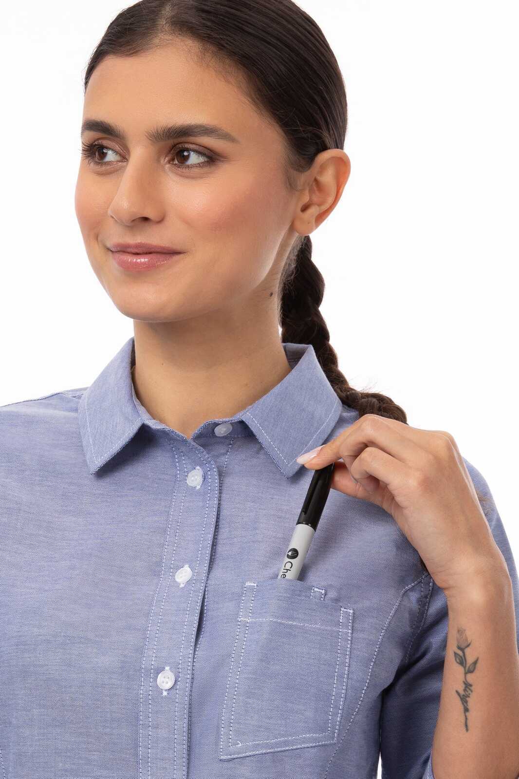 Chef Works Modern Oxford Women's Classic Shirt - Blue