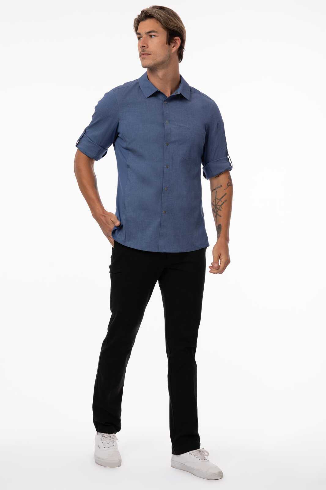 Chef Works Seville Men's Shirt- Black - Blue