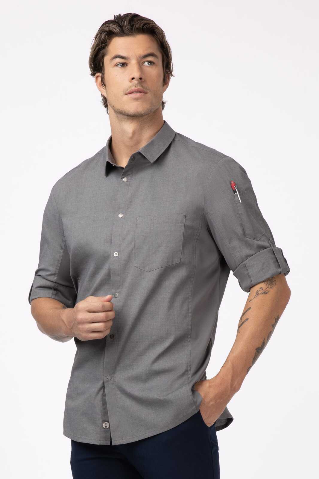 Chef Works Seville Men's Shirt- Black - Grey