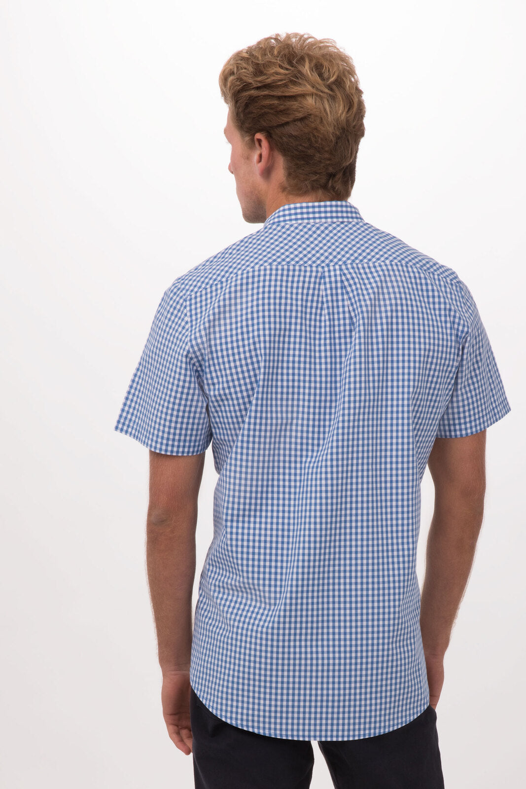 Chef Works Modern Gingham Men's Short Sleeve Dress Shirt - Blue