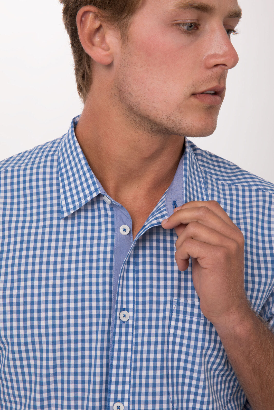 Chef Works Modern Gingham Men's Short Sleeve Dress Shirt - Blue