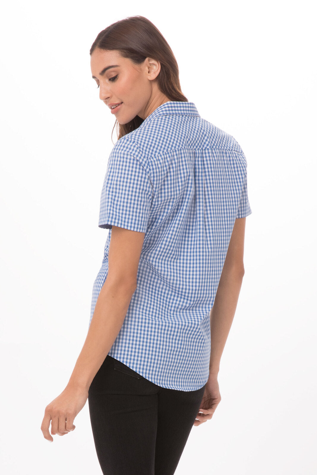 Chef Works Modern Gingham Women's Short Sleeve Dress Shirt - Blue