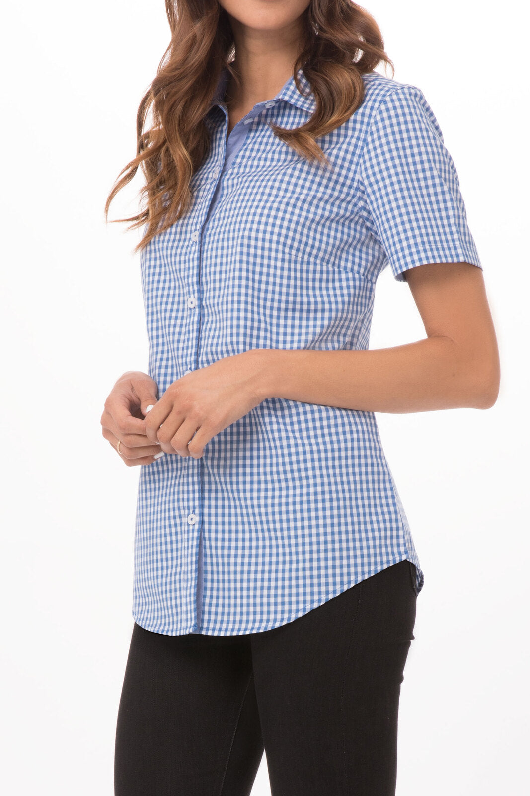 Chef Works Modern Gingham Women's Short Sleeve Dress Shirt - Blue