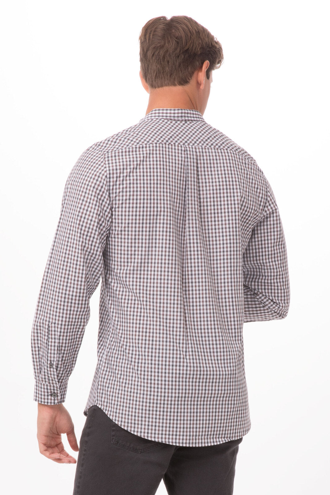 Chef Works Modern Gingham Men's Long Sleeve Dress Shirt- - Chocolate
