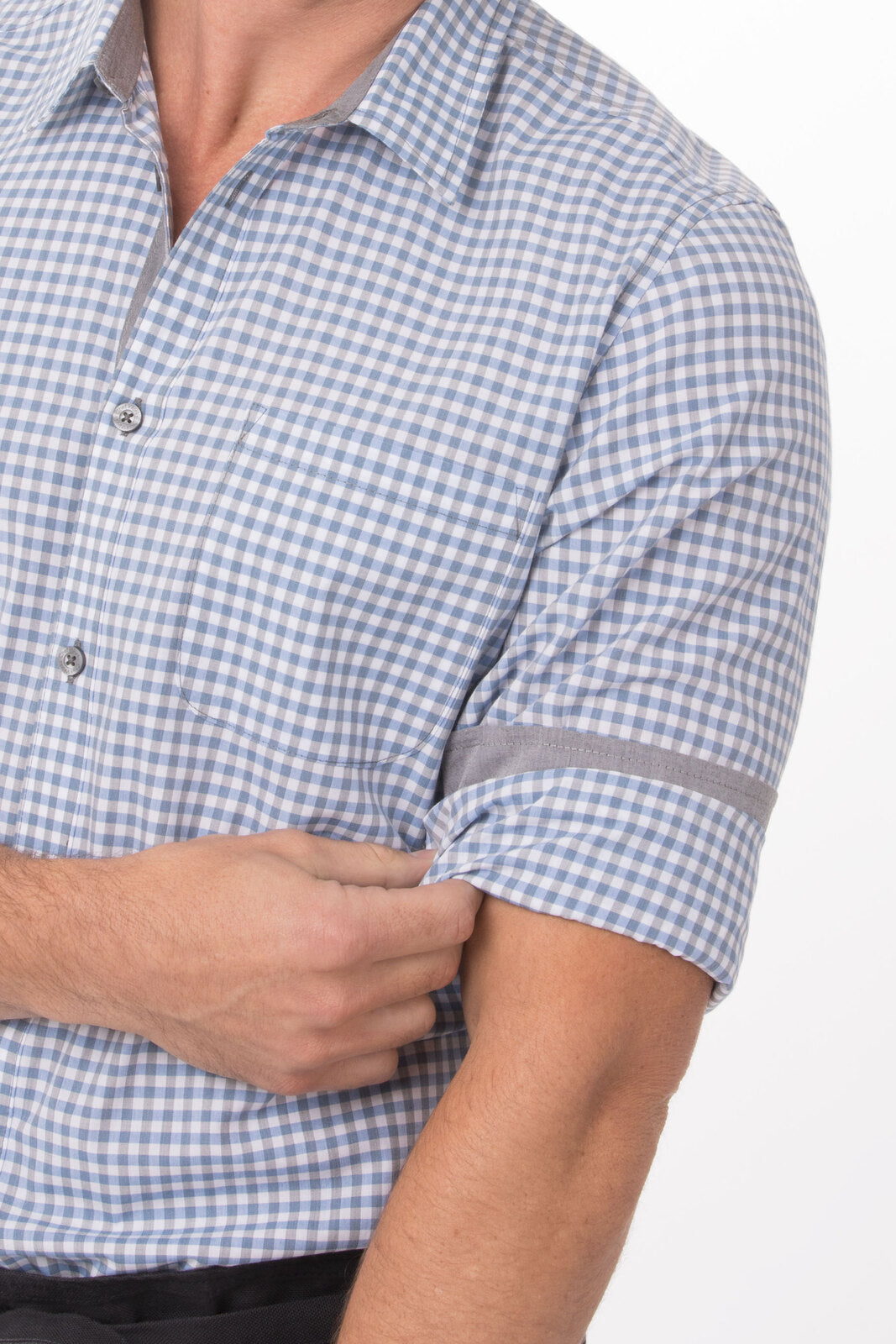 Chef Works Modern Gingham Men's Long Sleeve Dress Shirt- - Strong Blue