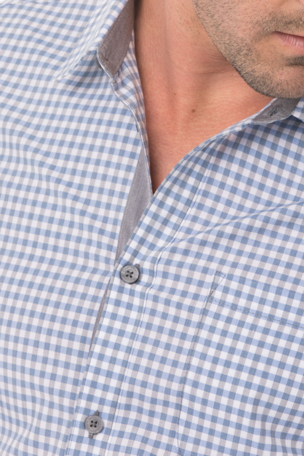 Chef Works Modern Gingham Men's Long Sleeve Dress Shirt- - Strong Blue