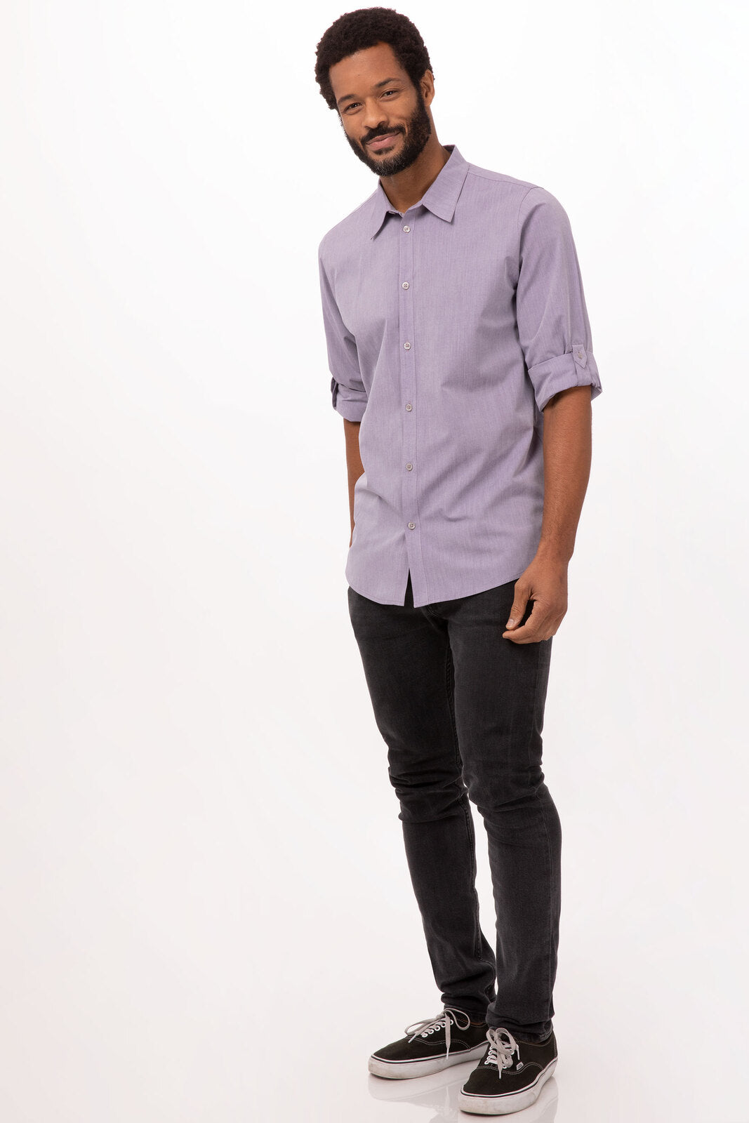 Chef Works Modern Chambray Men's Dress Shirt - Purple