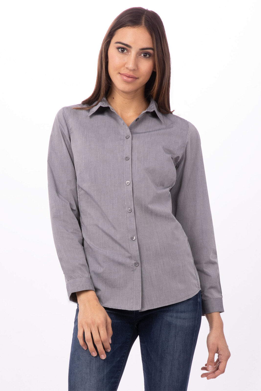 Chef Works Modern Chambray Women's Dress Shirt - Grey