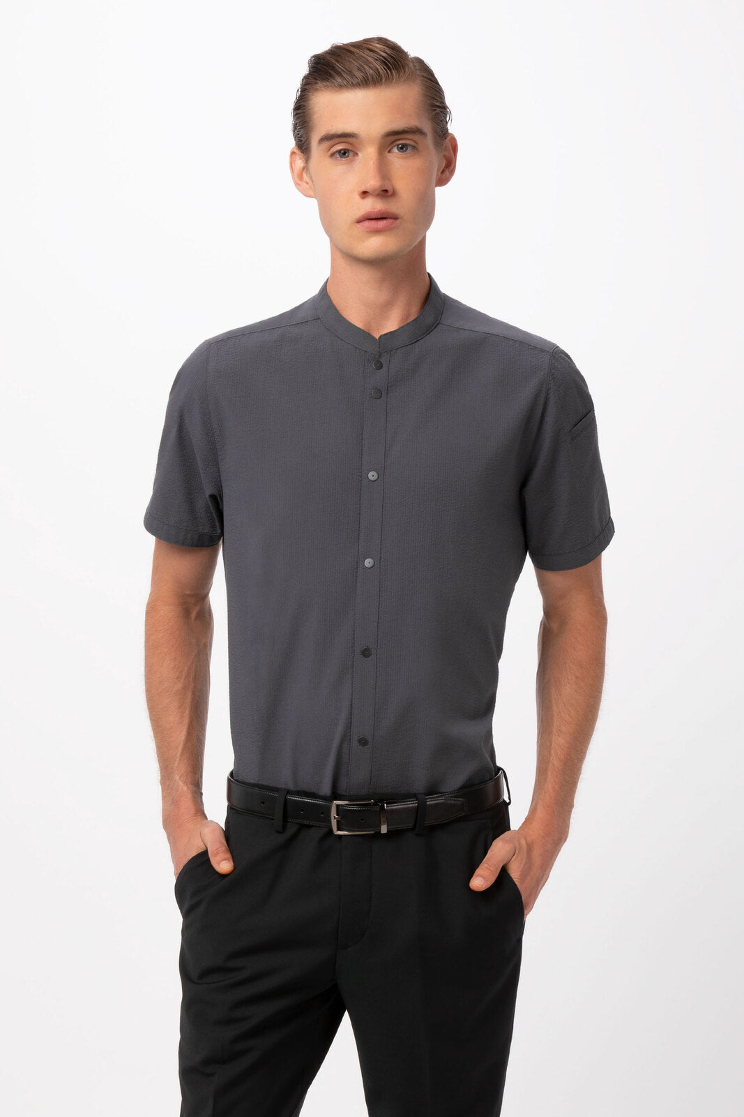 Chef Works Seersucker Men's Shirt - Charcoal