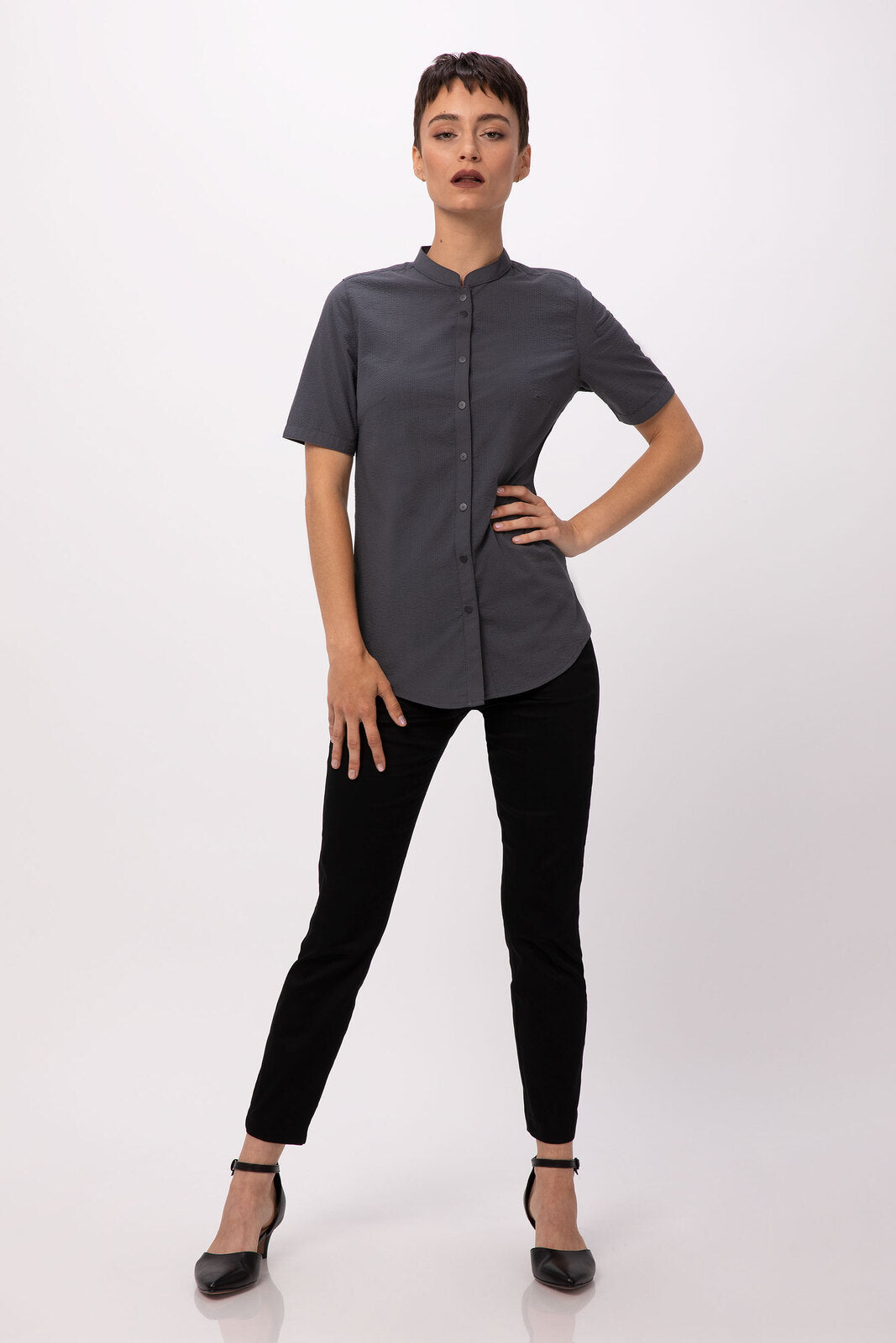 Chef Works Seersucker Women's Shirt - Charcoal