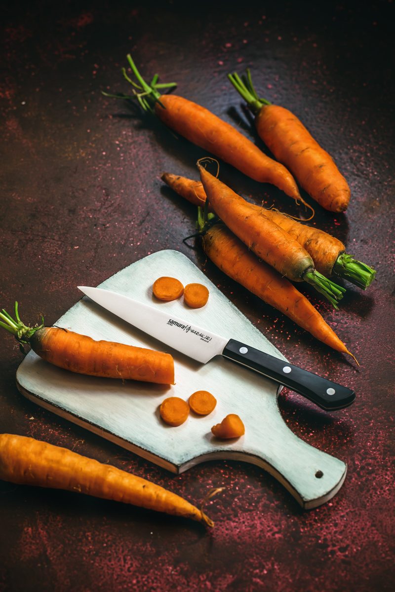 Samura HARAKIRI Set of 3 Kitchen Knives, Black Handle: Paring Knife, Utility Knife, Chef Knife