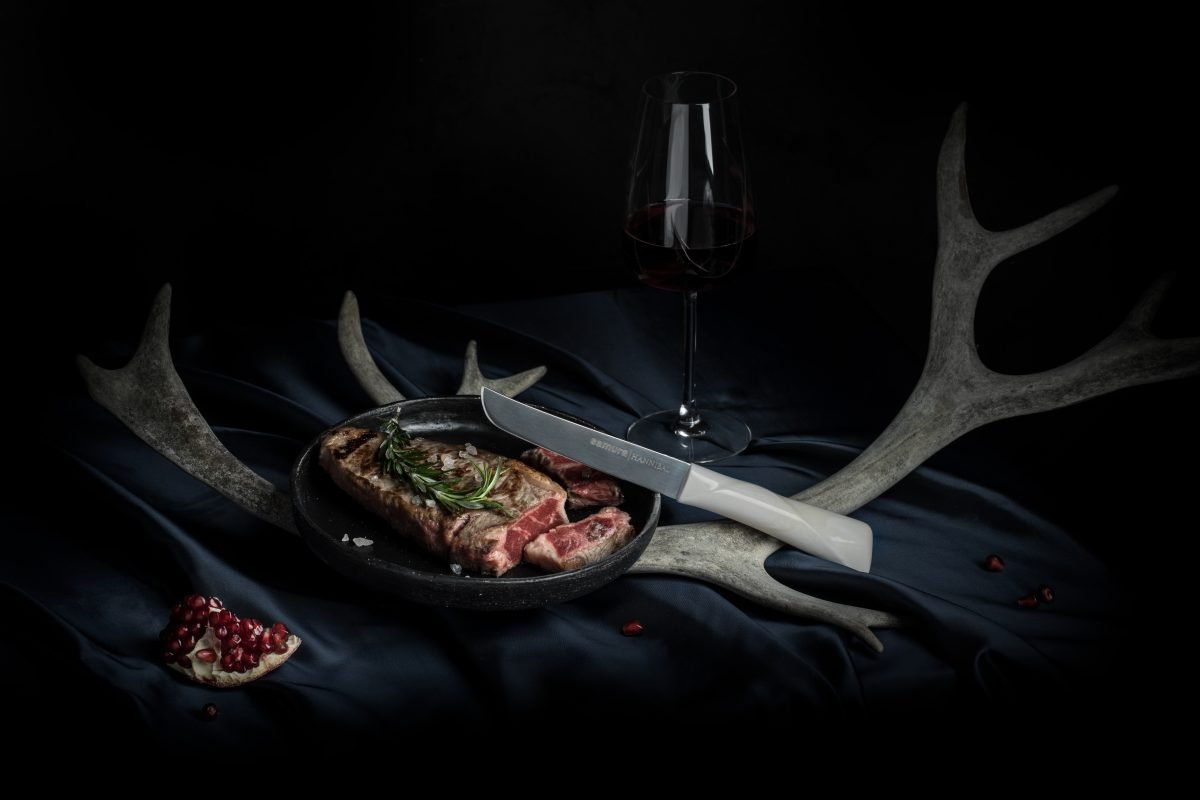 Samura HANNIBAL Steak Knife and Fork Set for 4 persons, White Handle