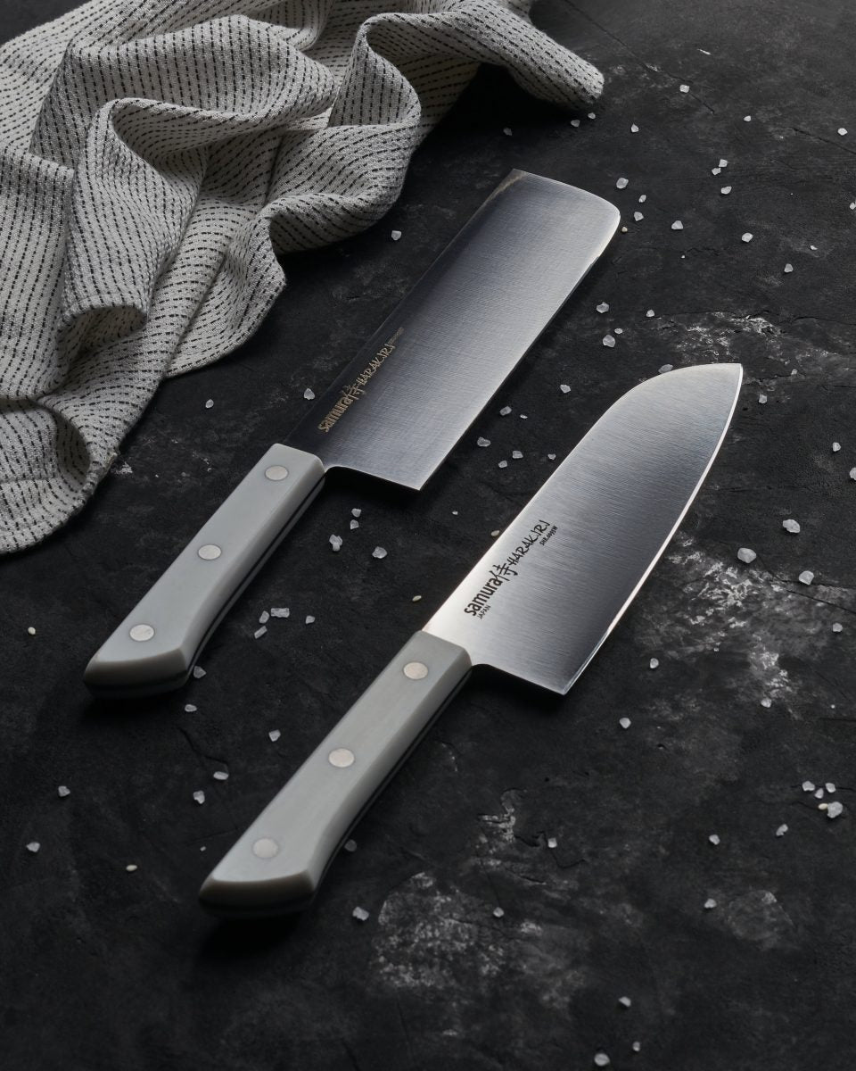 Samura HARAKIRI Acryl Set of 5 Kitchen Knives: Paring Knife, Utility Knife, Chef's Knife,Santoku Knife