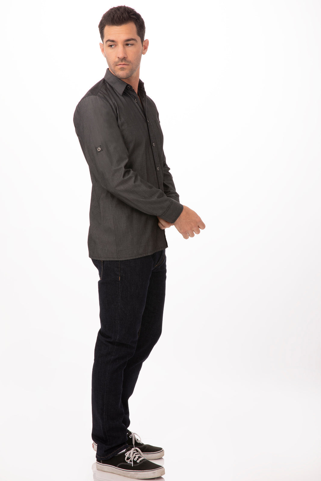 Chef Works Detroit Men's Long Sleeve Denim Shirt Black - Black