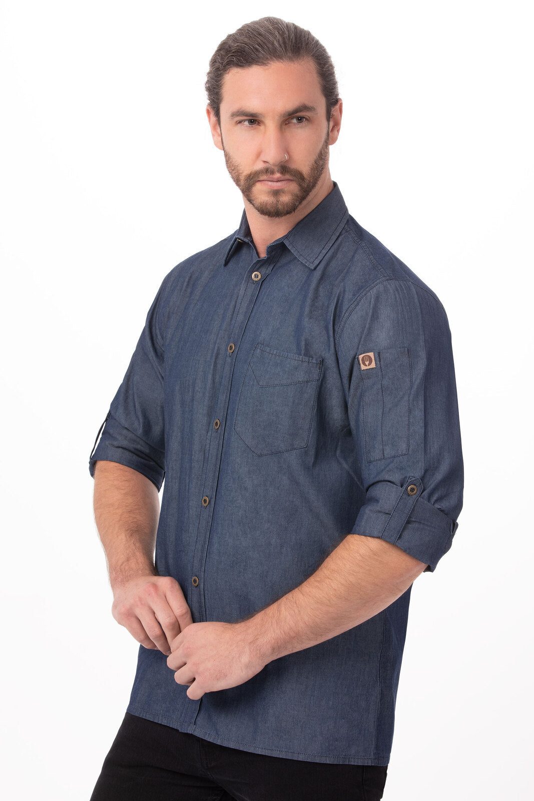 Chef Works Detroit Men's Long Sleeve Denim Shirt Black - Indigo Blue