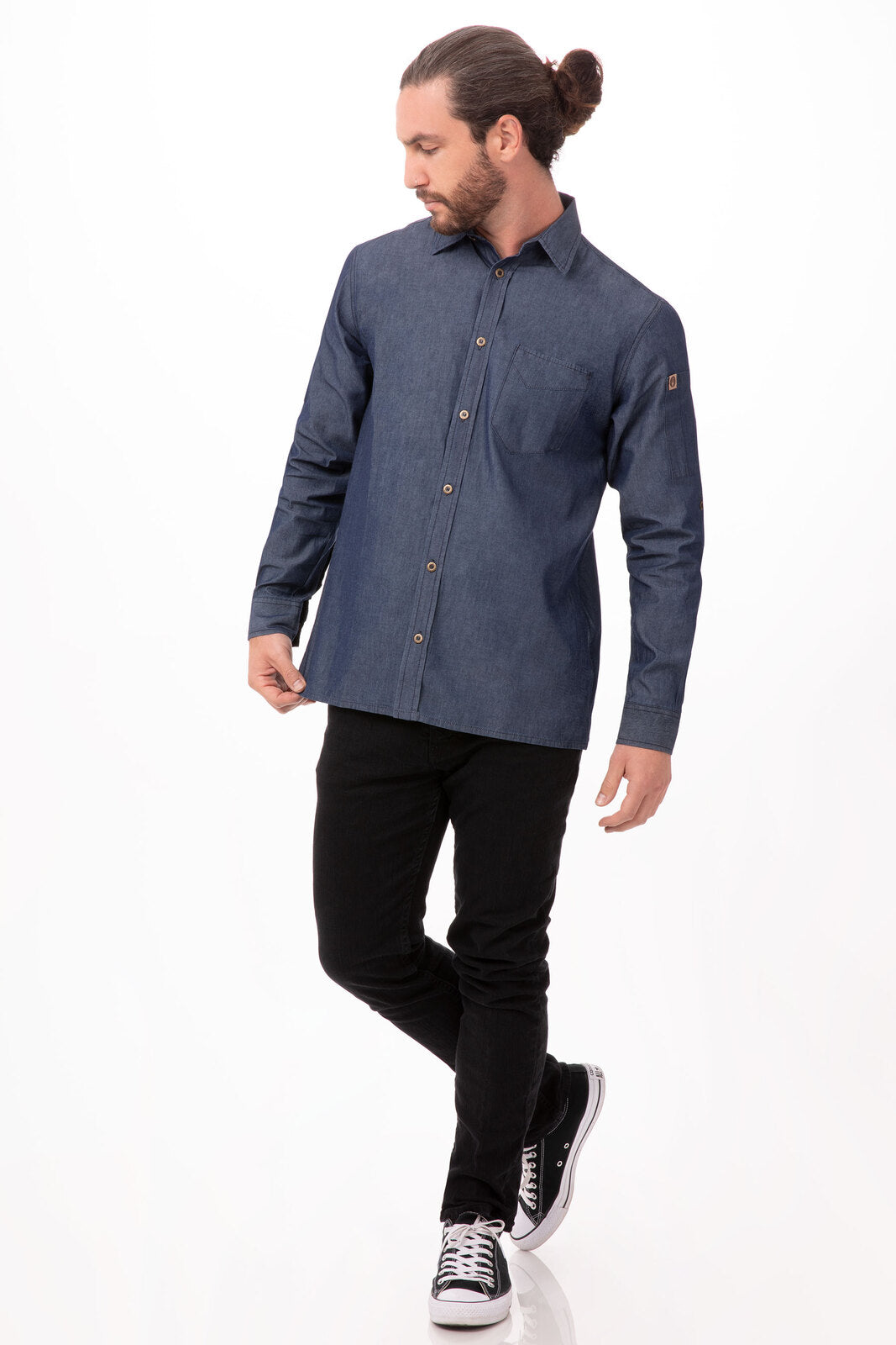 Chef Works Detroit Men's Long Sleeve Denim Shirt Black - Indigo Blue
