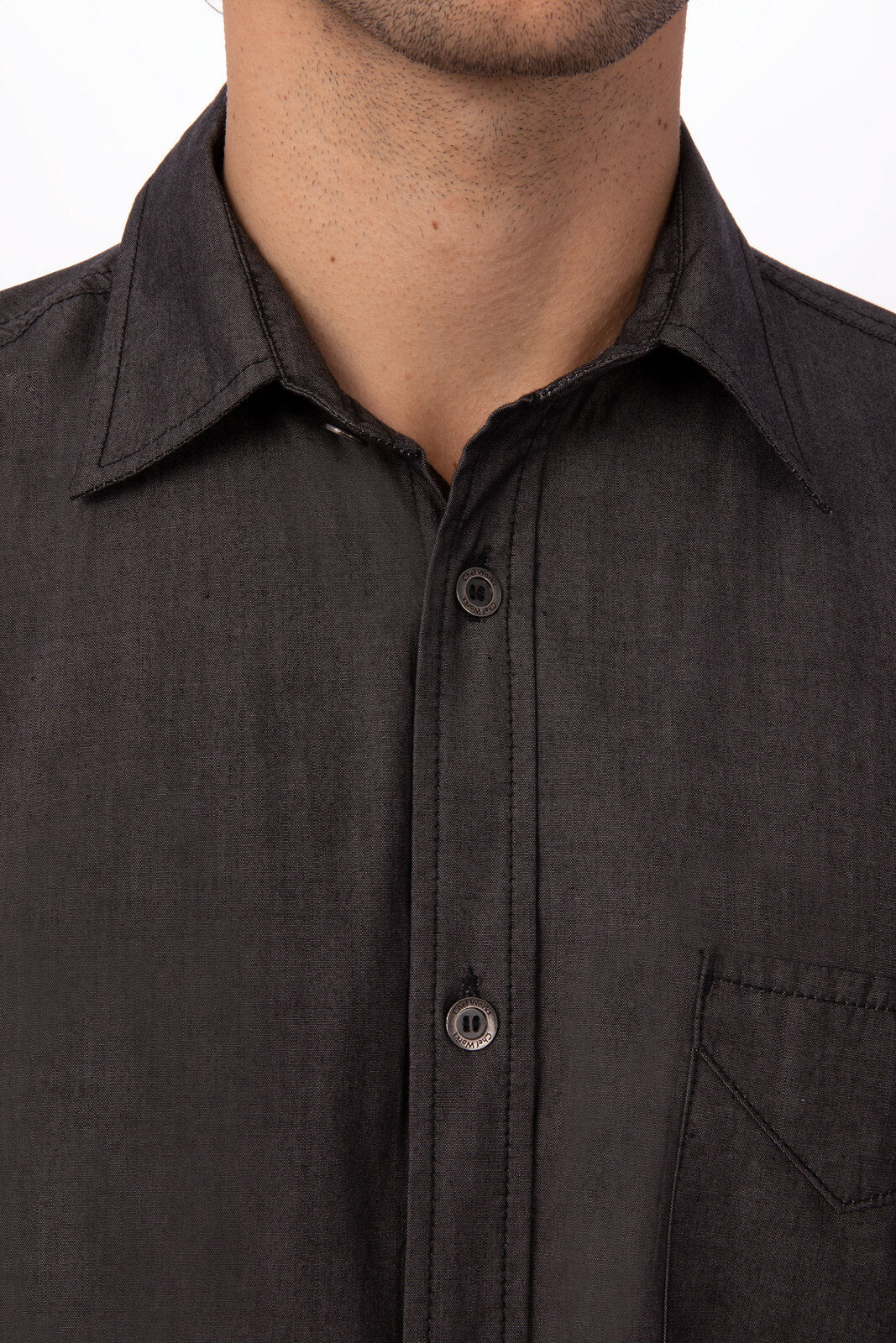 Chef Works Detroit Men's Short Sleeve Denim Shirt - Black