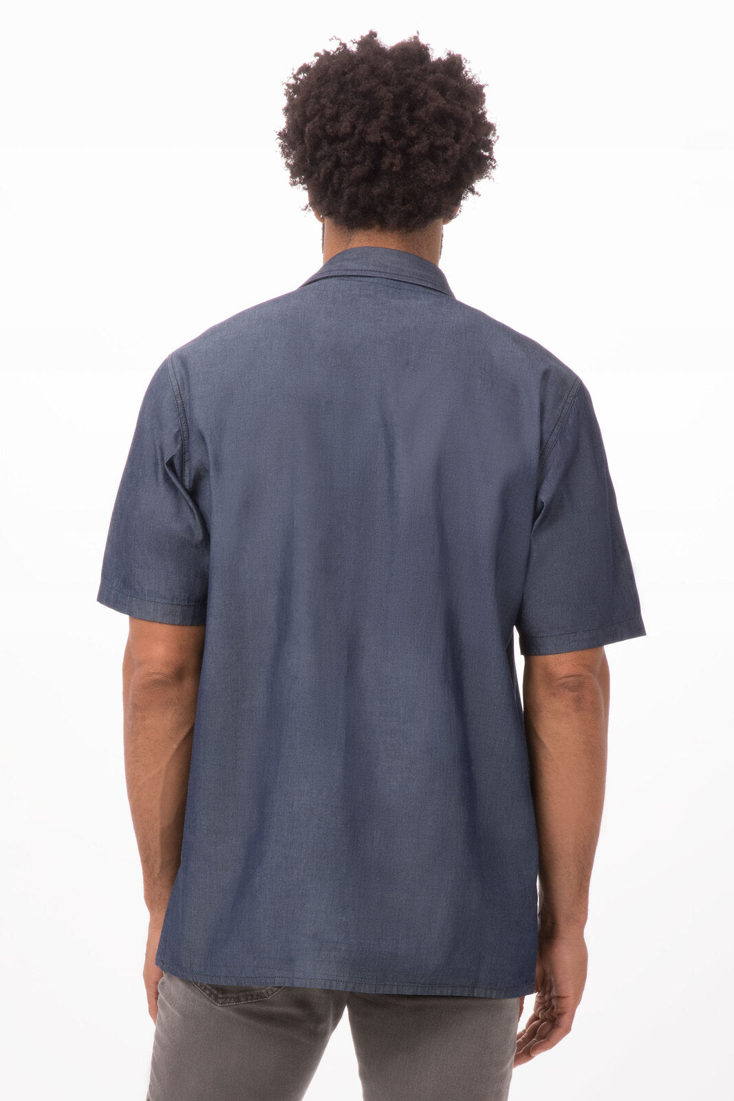 Chef Works Detroit Men's Short Sleeve Denim Shirt - Indigo Blue