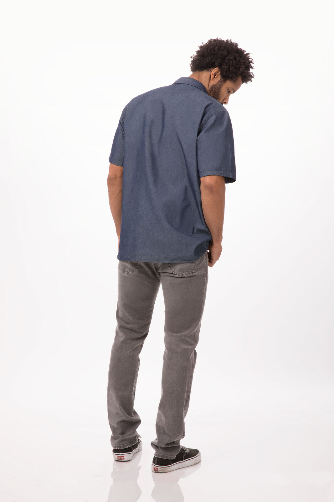 Chef Works Detroit Men's Short Sleeve Denim Shirt - Indigo Blue