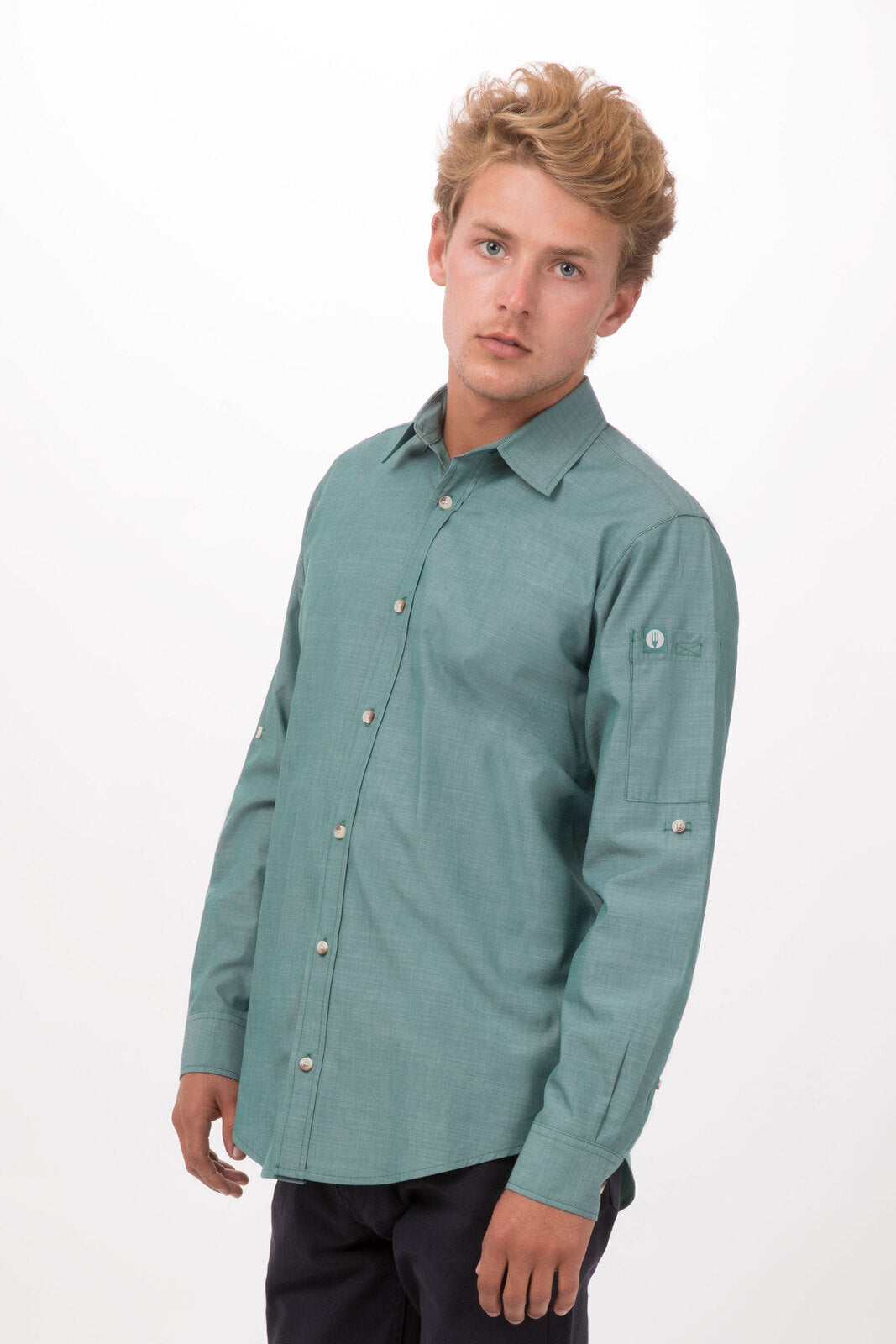 Chef Works Chambray Men's Shirt - Green Mist