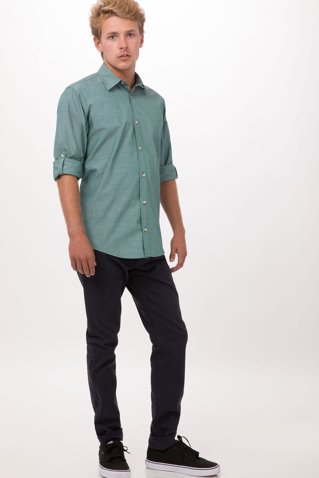Chef Works Chambray Men's Shirt - Green Mist
