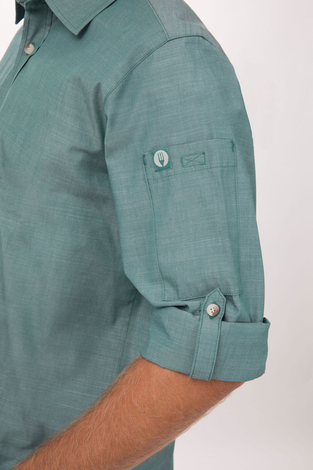 Chef Works Chambray Men's Shirt - Green Mist