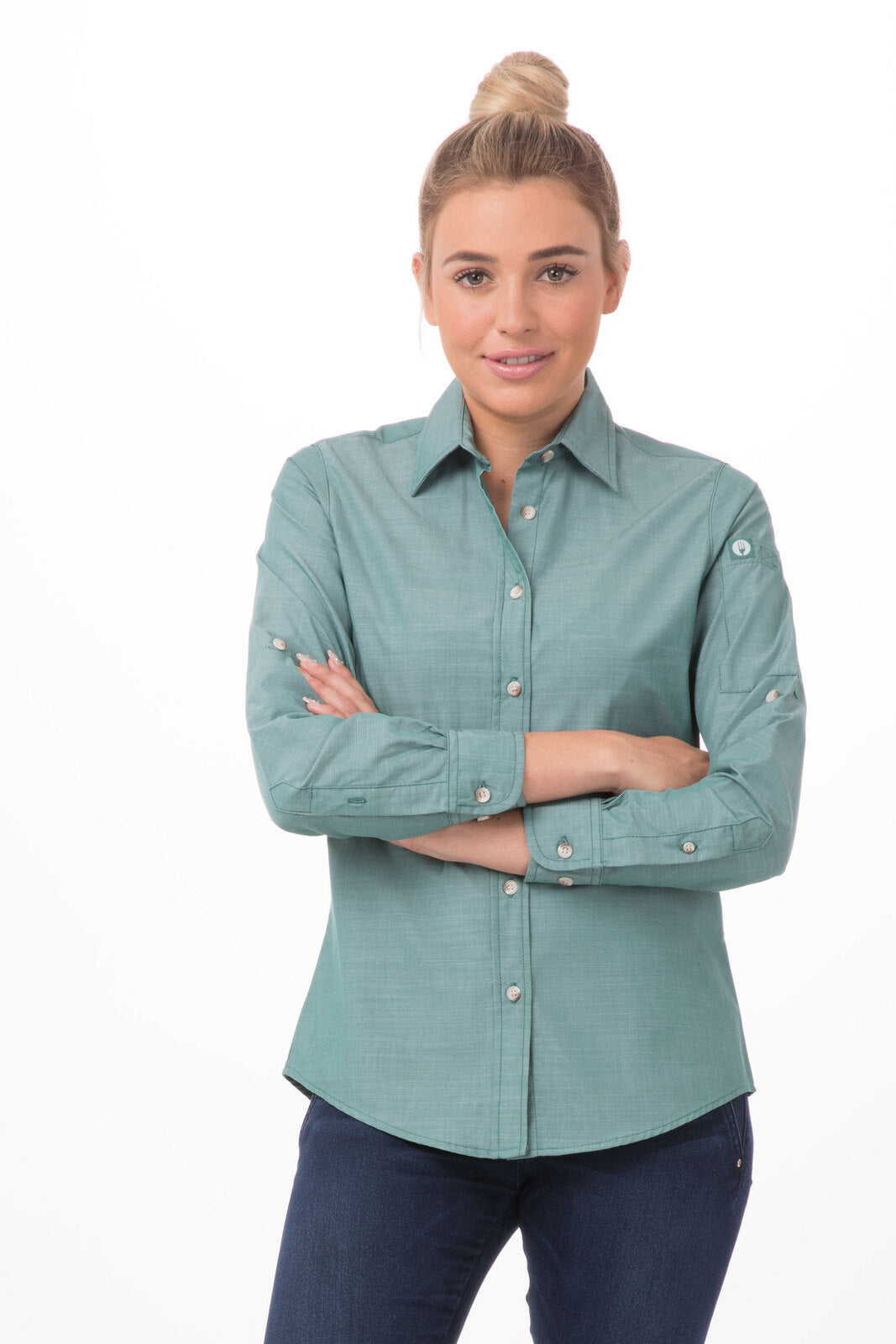Chef Works Chambray Women's Shirt - Green Mist